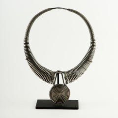 Miao Tribe Silver Necklace with Coiled Rings with Center Medallion