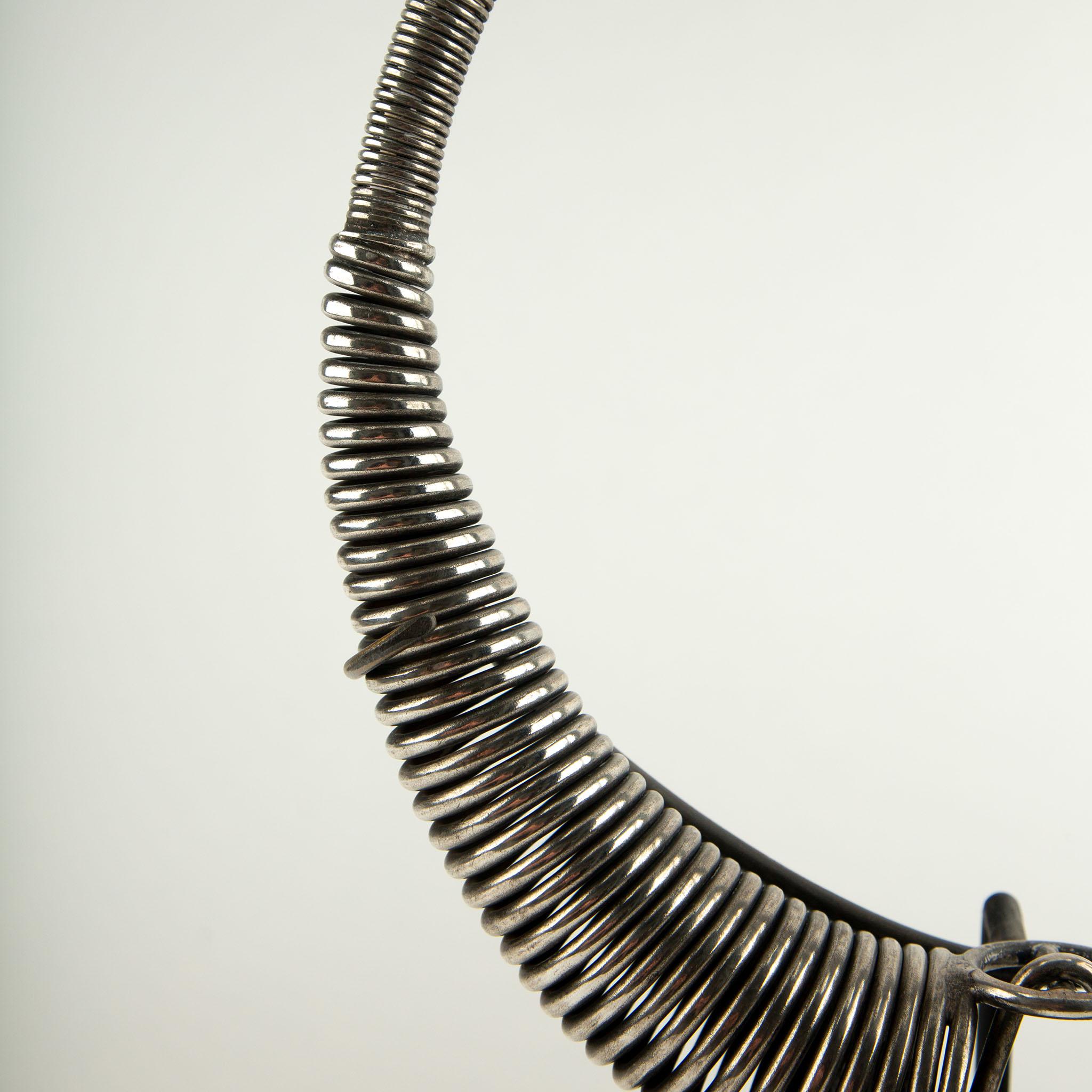 Chinese Miao Tribe Silver Necklace with Coiled Rings with Center Medallion For Sale
