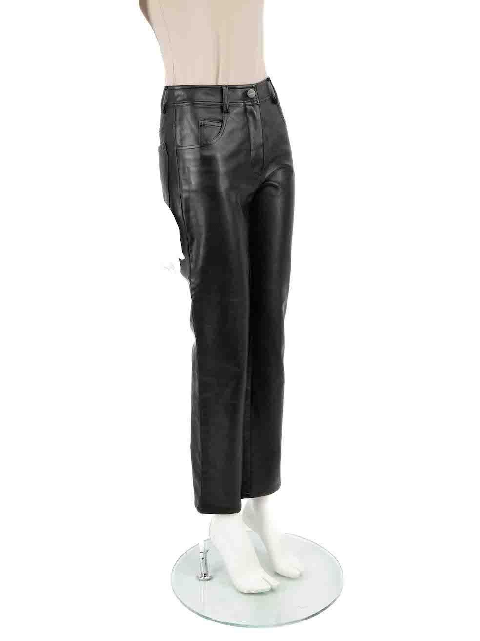 CONDITION is Very good. Hardly any visible wear to trousers is evident on this used Miaou designer resale item.
 
 
 
 Details
 
 
 Black
 
 Vegan leather
 
 Trousers
 
 Straight leg
 
 High rise
 
 3x Front pockets
 
 2x Back pockets
 
 Fly zip and