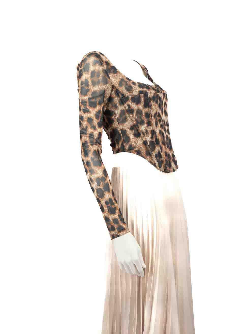 CONDITION is Never worn, with tags. No visible wear to corset top is evident on this new Miaou designer resale item.
 
 
 
 Details
 
 
 Model: Maude Corset
 
 Brown
 
 Polyester
 
 Corset top
 
 Leopard print
 
 Sheer
 
 Long sleeves
 
 Boned
 

