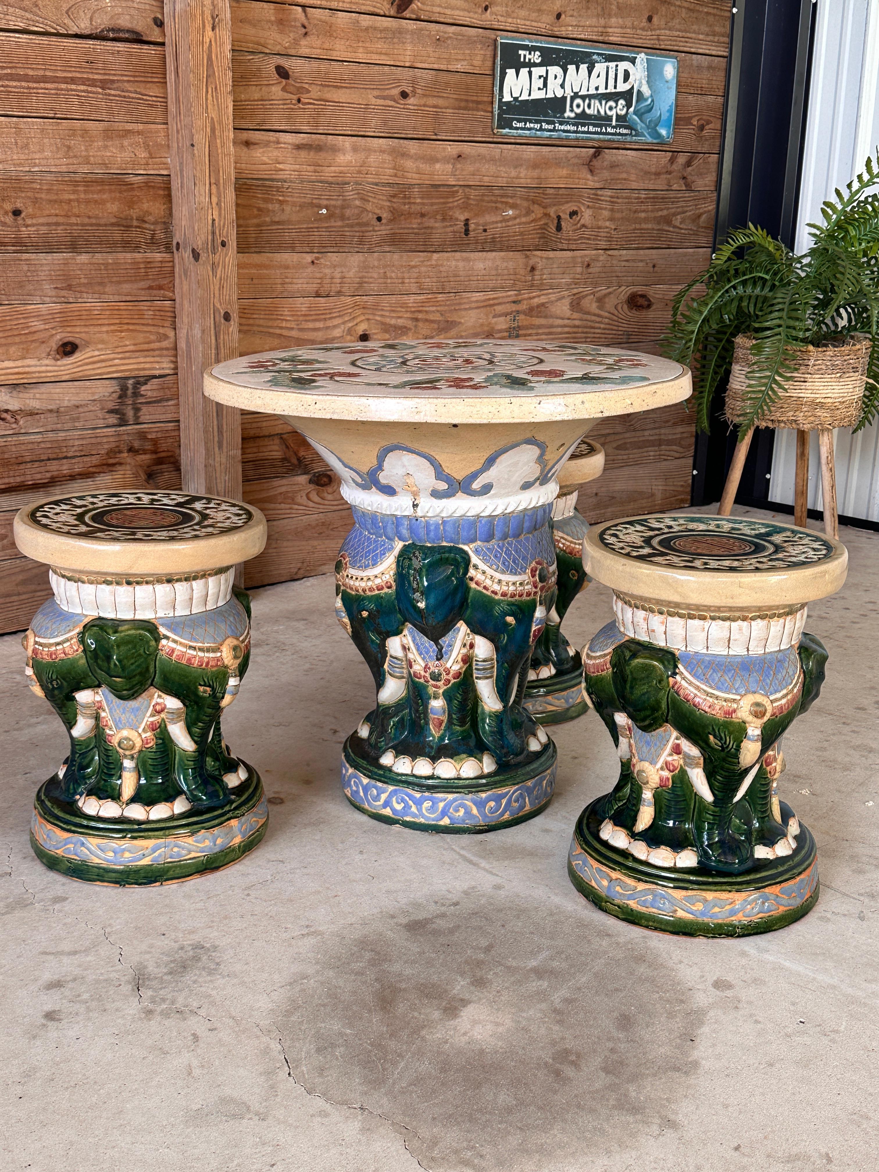 Juego de Patio de Jardín Elefante de Regencia de Mic-Siglo XX chinoiserie Hecho a mano en venta