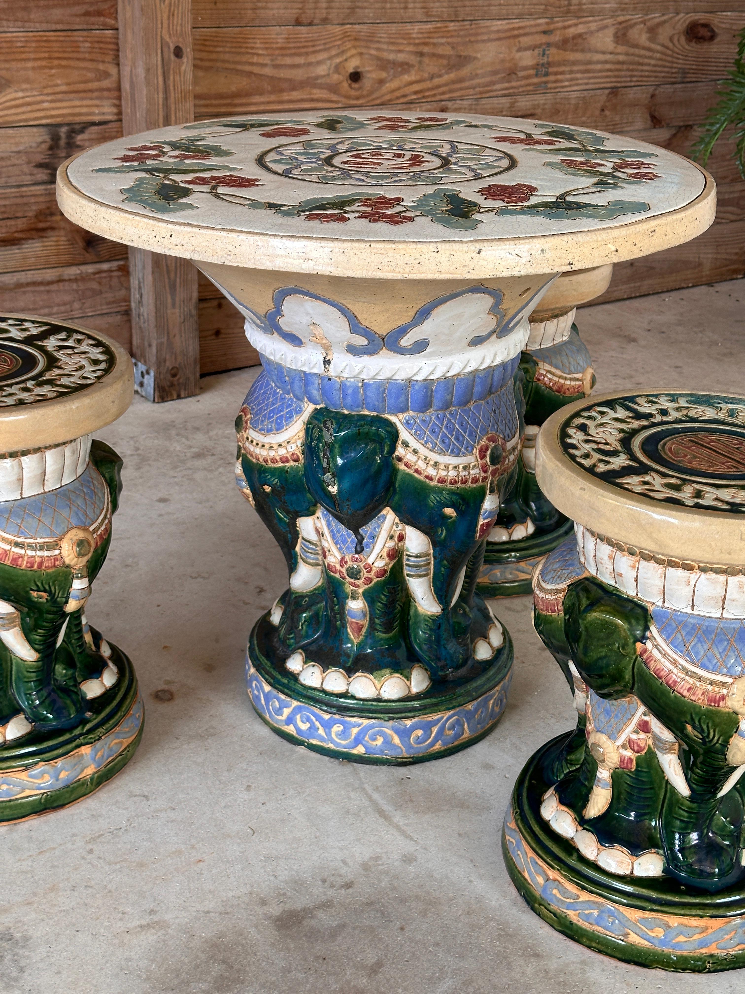 Juego de Patio de Jardín Elefante de Regencia de Mic-Siglo XX chinoiserie Cerámico en venta