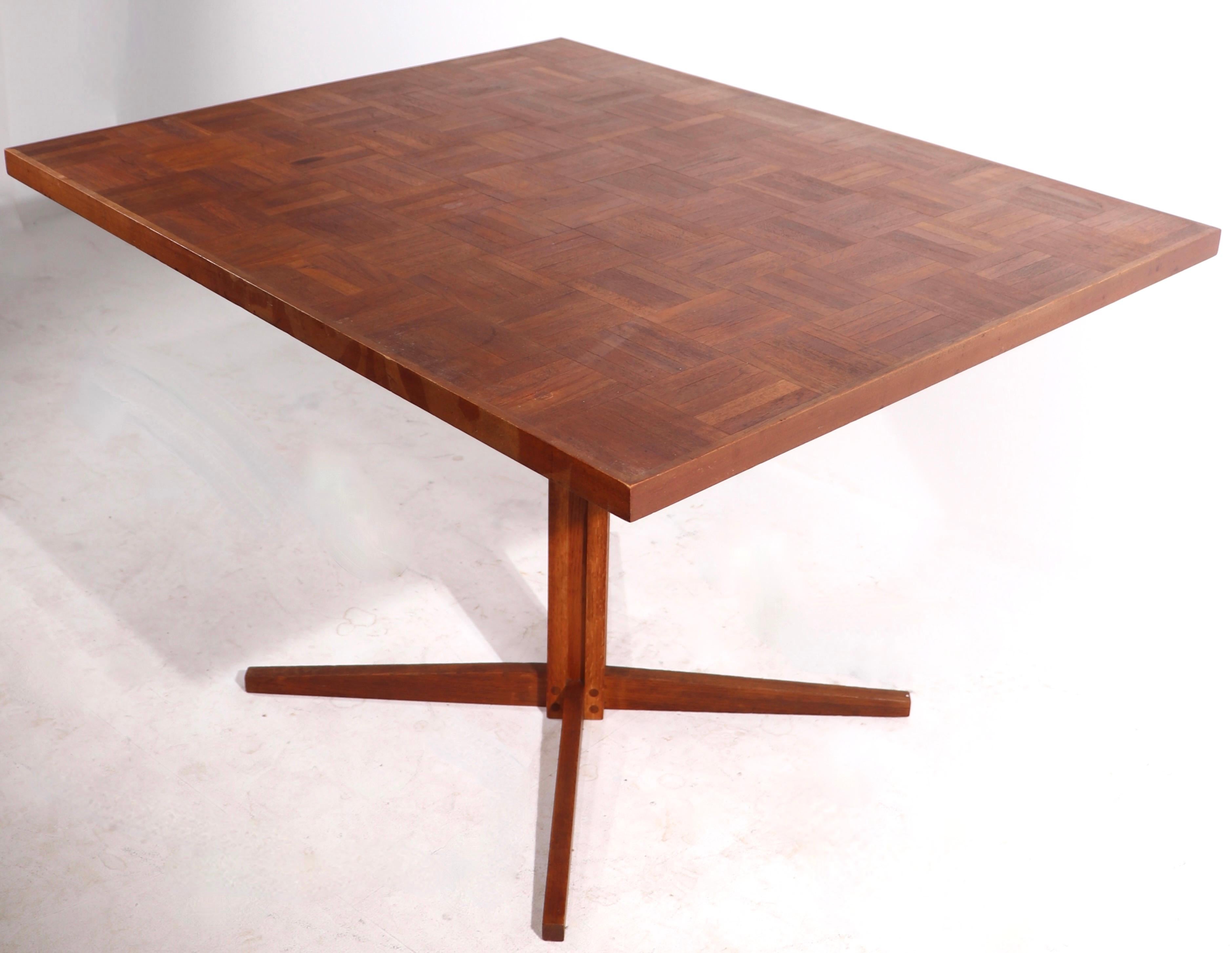 Oak Mid Century Pedestal Dining Cafe Table in the Style of Frank Lloyd Wright