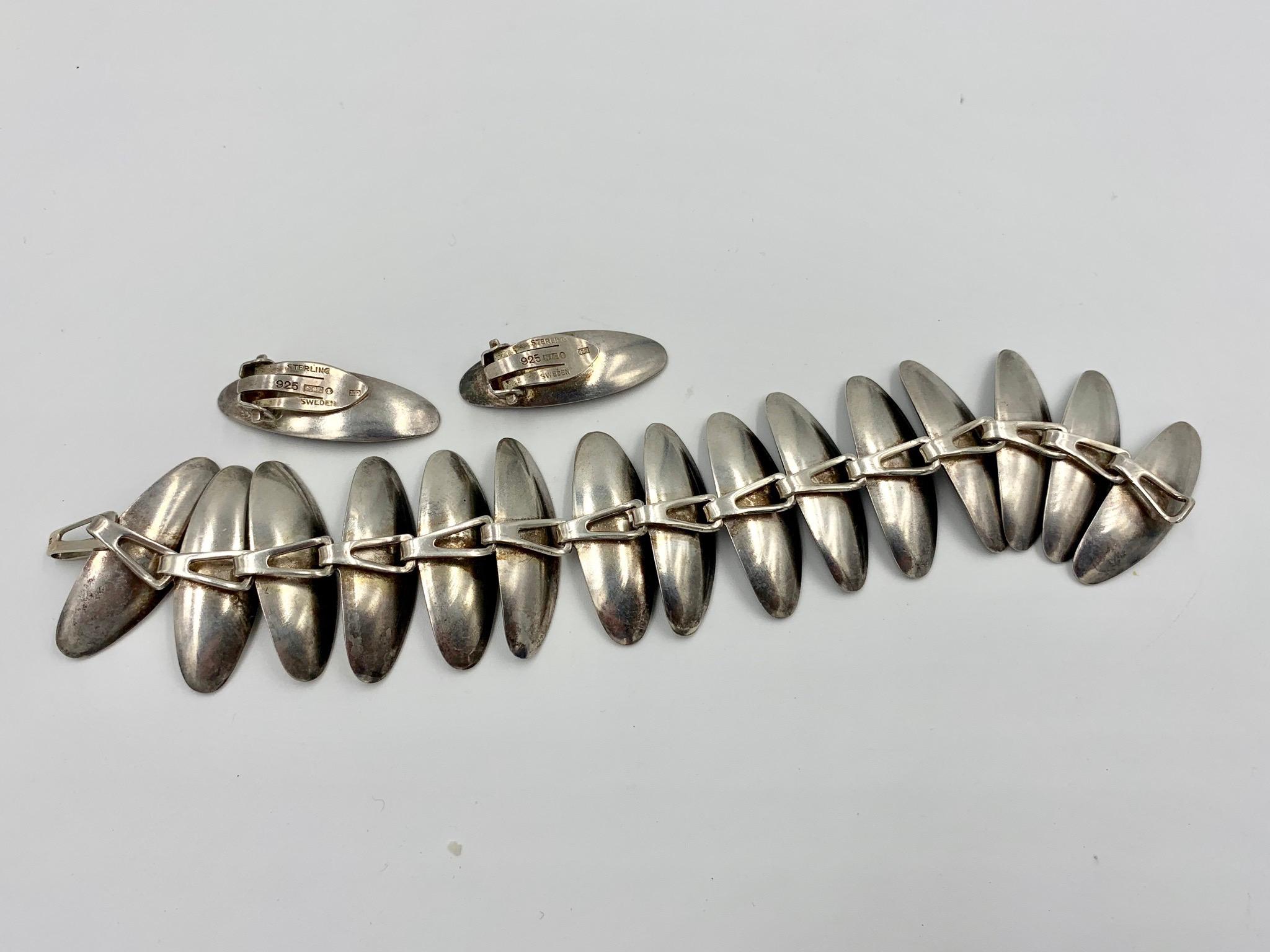 Modernist MIC Neugel Sweden Modern Bracelet Earrings Enamel Sterling Silver Scandinavian For Sale
