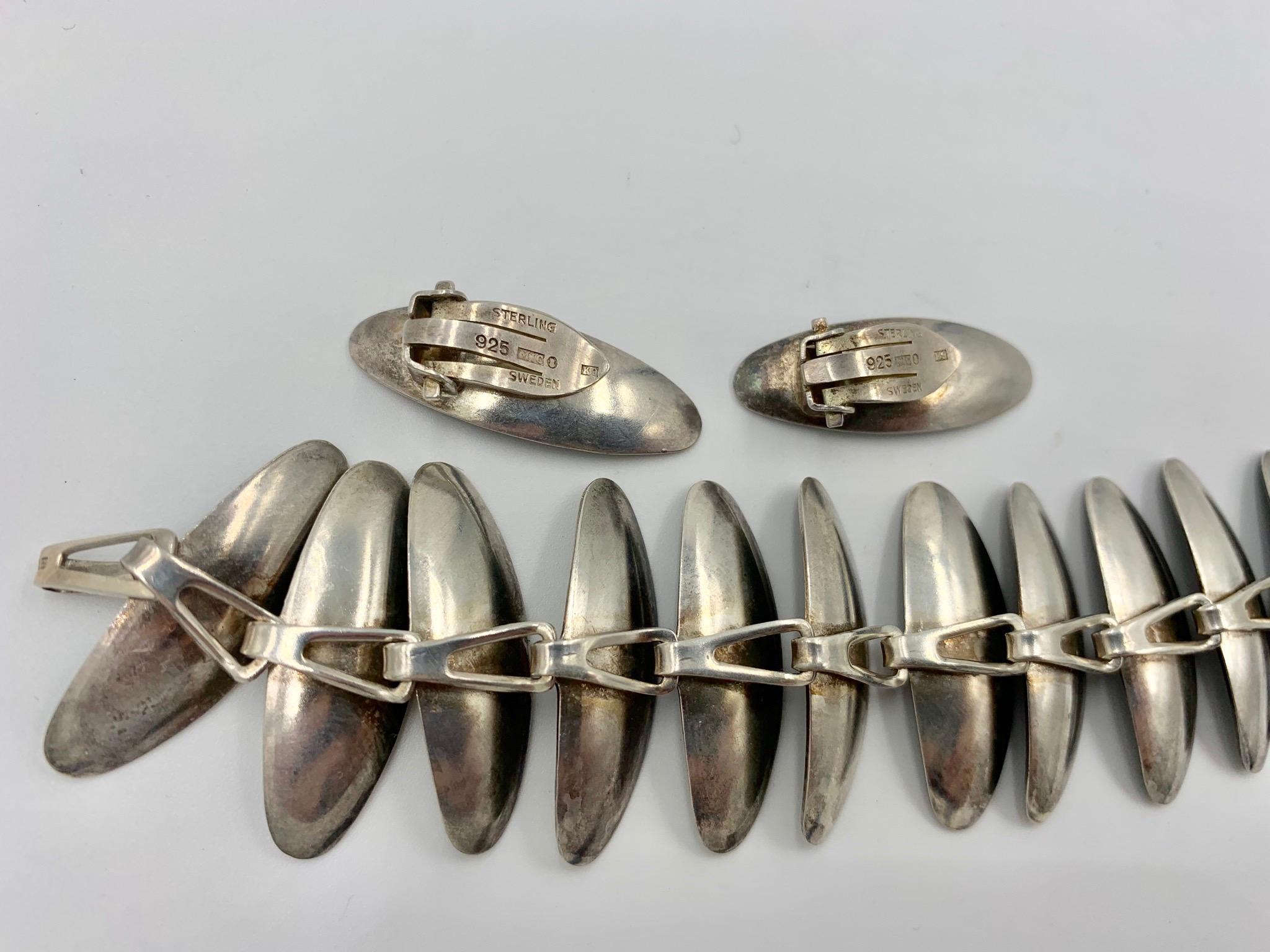 MIC Neugel Sweden Modern Bracelet Earrings Enamel Sterling Silver Scandinavian In Excellent Condition For Sale In New York, NY