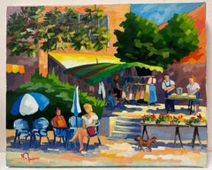 Bright & Sunny Provence Cafe Scene Figures in Rustrel Vaucluse Signed French Oil