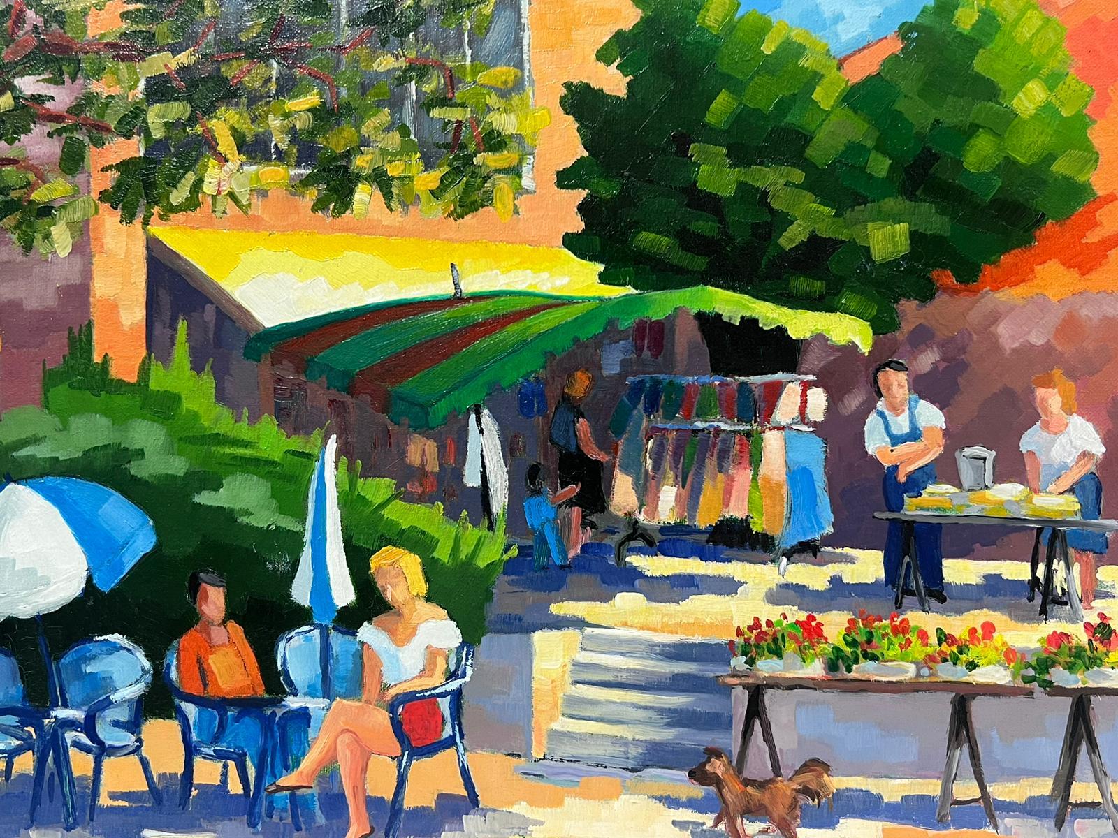 Bright & Sunny Provence Cafe Scene Figures in Rustrel Vaucluse Signed French Oil For Sale 2