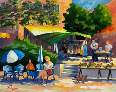 Bright & Sunny Provence Cafe Scene Figures in Rustrel Vaucluse Signed French Oil