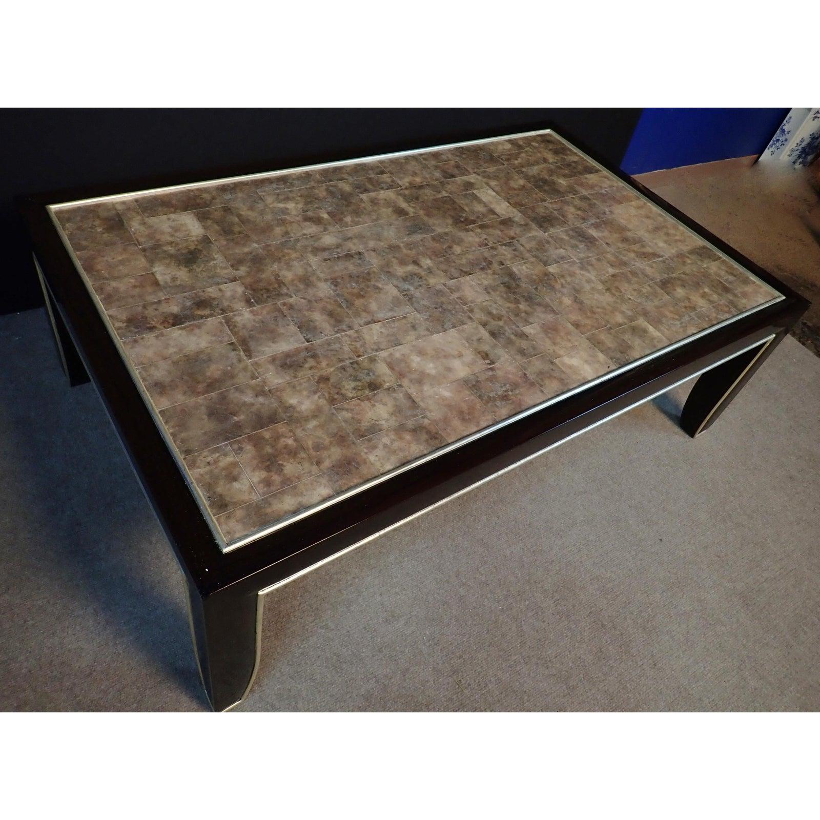  Mica and Black Lacquered and Silver Gilt Wood Coffee Table For Sale 1