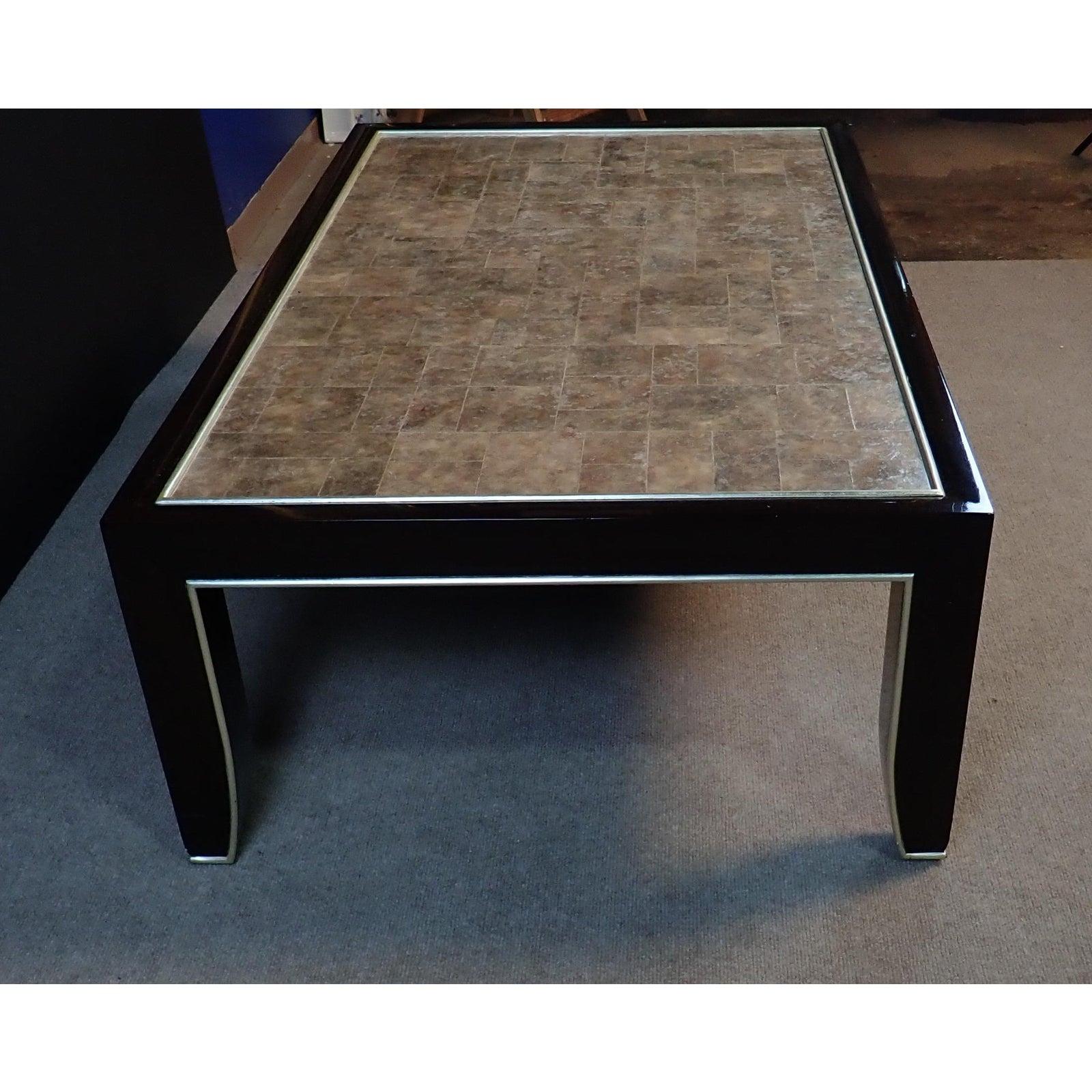Modern  Mica and Black Lacquered and Silver Gilt Wood Coffee Table For Sale