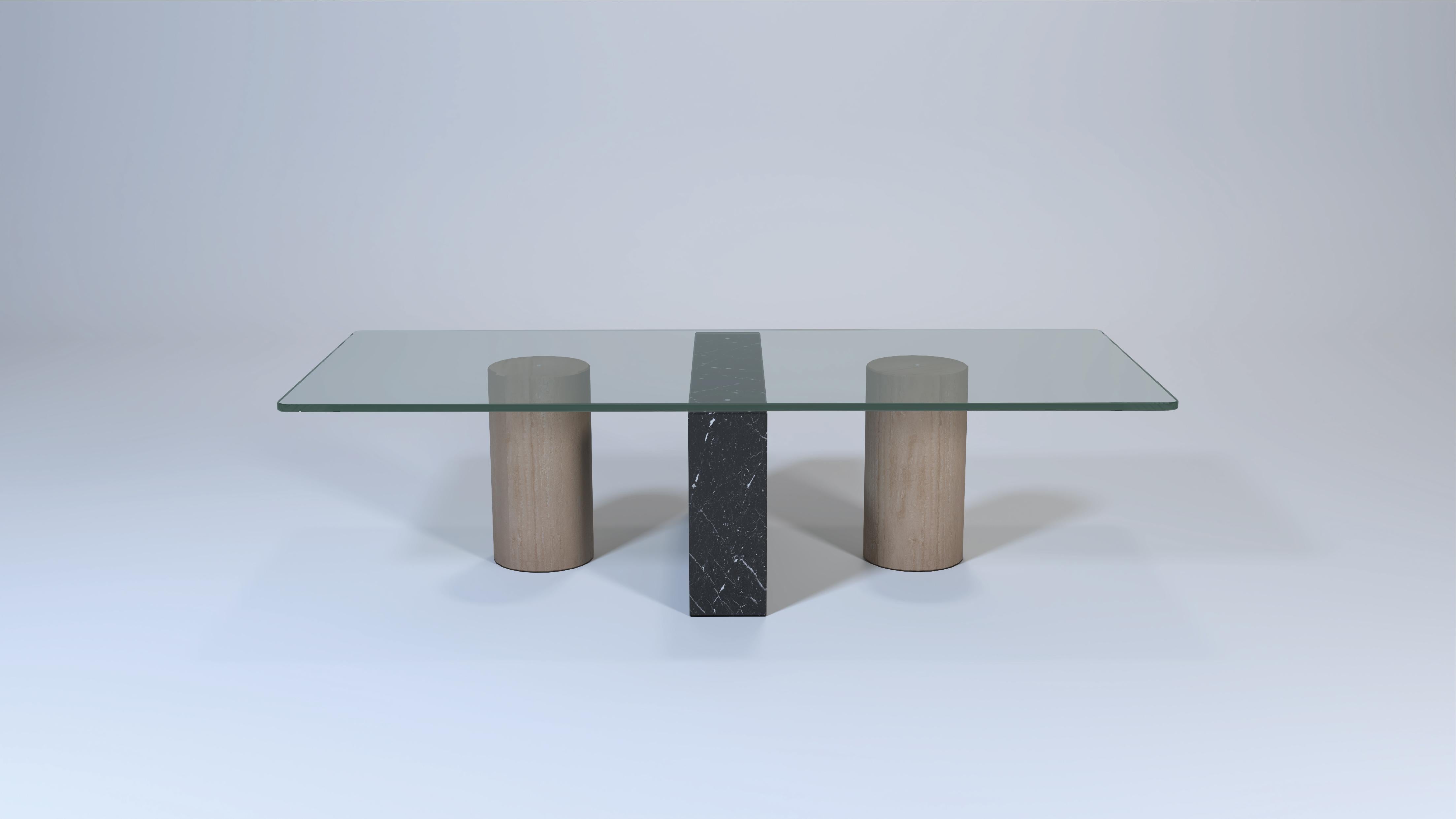 MICA Coffee Table Travertine & Negro Marquina Marble & Crystal Spain In Stock
The Mica coffee table is the work of designer Joaquín Moll for Meddel. A table made in Spain, created in detail combining an exclusive pedestal composed of three pieces