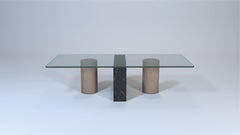 MICA Coffee Table Travertine & Negro Marquina Marble & Crystal Spain in Stock