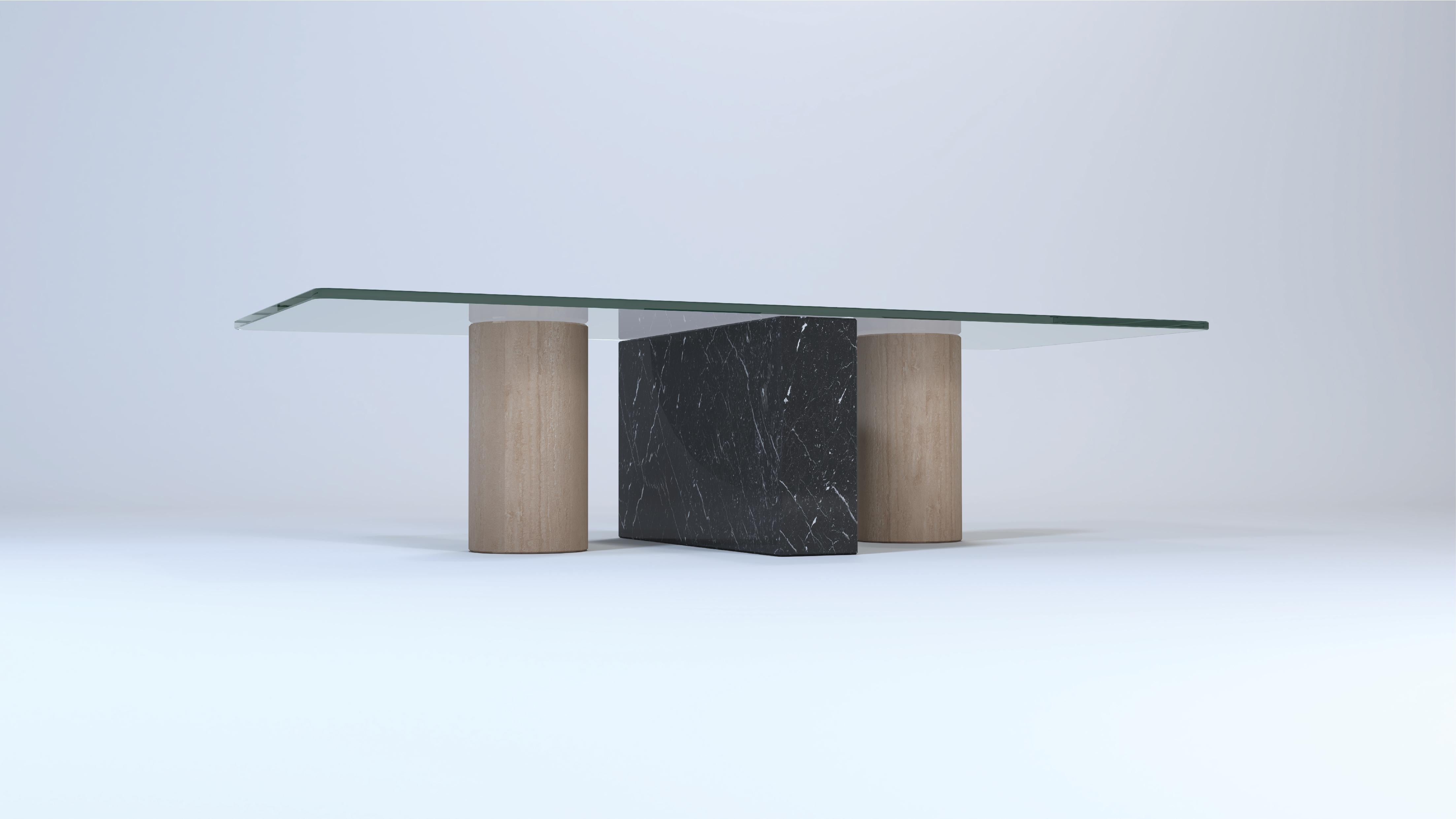 Spanish MICA Coffee Table Travertine & Negro Marquina Marble & Crystal Spain in Stock For Sale