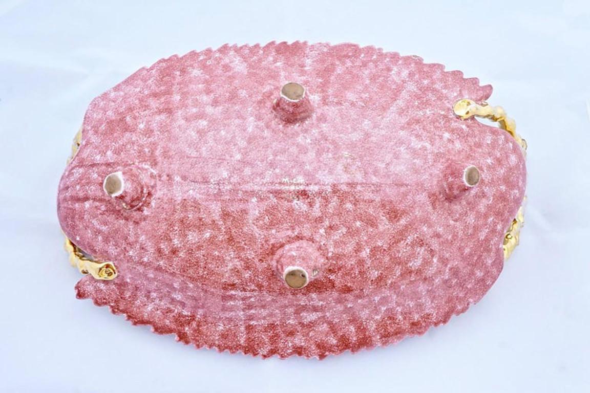 Mica Italy Hand Painted Pink and Gold Oval Ceramic Dish Centrepiece circa 1950s For Sale 1
