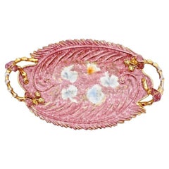 Mica Italy Hand Painted Pink and Gold Oval Ceramic Dish Centrepiece circa 1950s