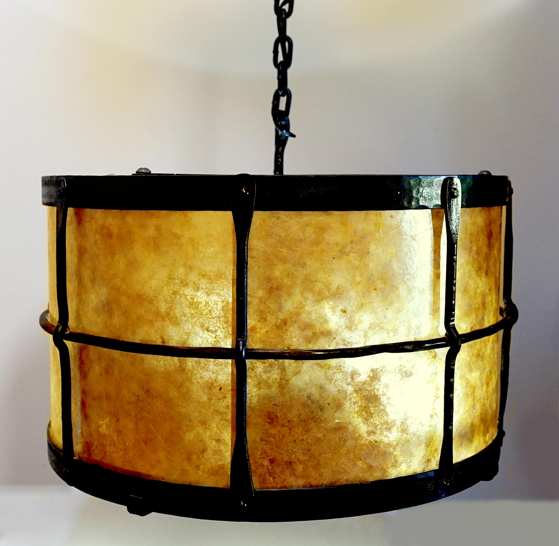 Mica Texas Lightsmith Vintage Drum Wrought Iron Pendant - Three Lights 3