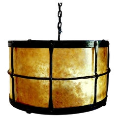 Mica Texas Lightsmith Vintage Drum Wrought Iron Pendant - Three Lights