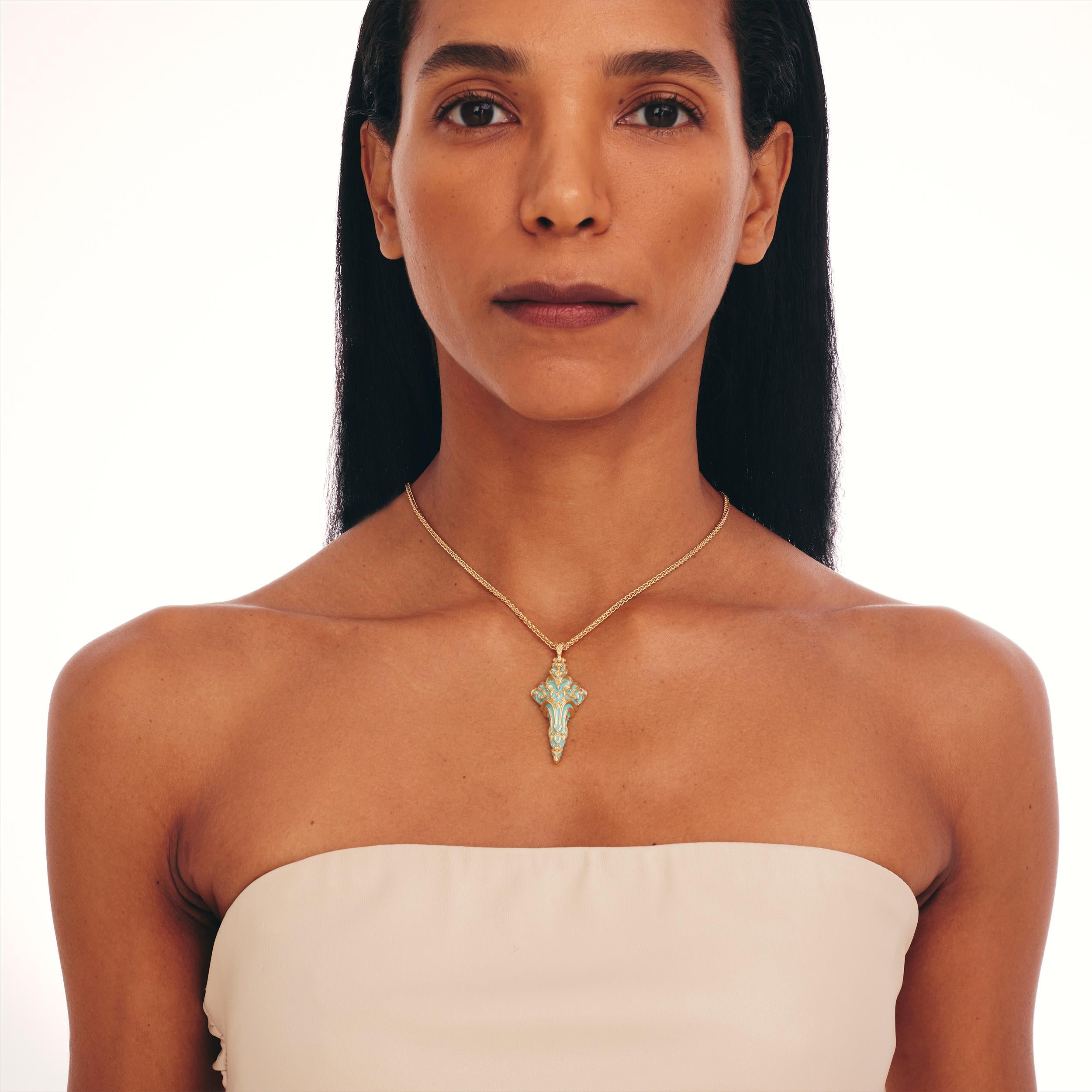 Micah Antoni 18K Gelbgold Elfenbein Emaille Kreuz-Anhänger für Damen oder Herren im Angebot