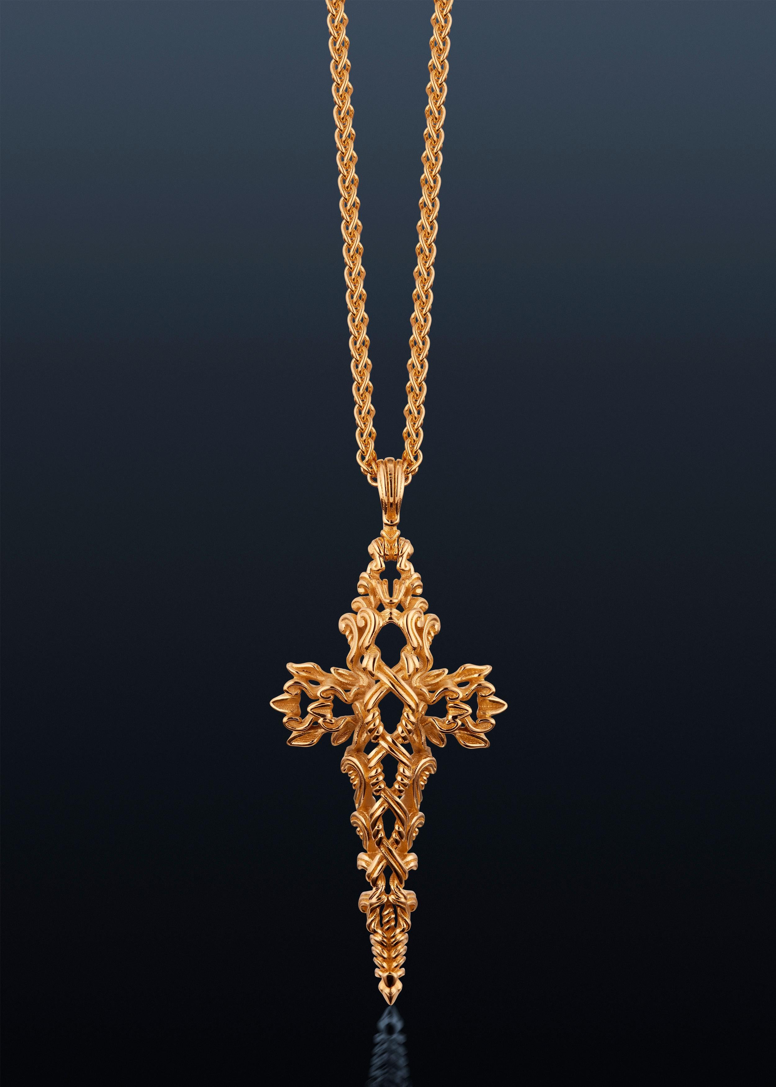 Micah Antoni 18K Gelbgold Verdure Kreuz-Anhänger im Zustand „Neu“ im Angebot in Nashville, TN