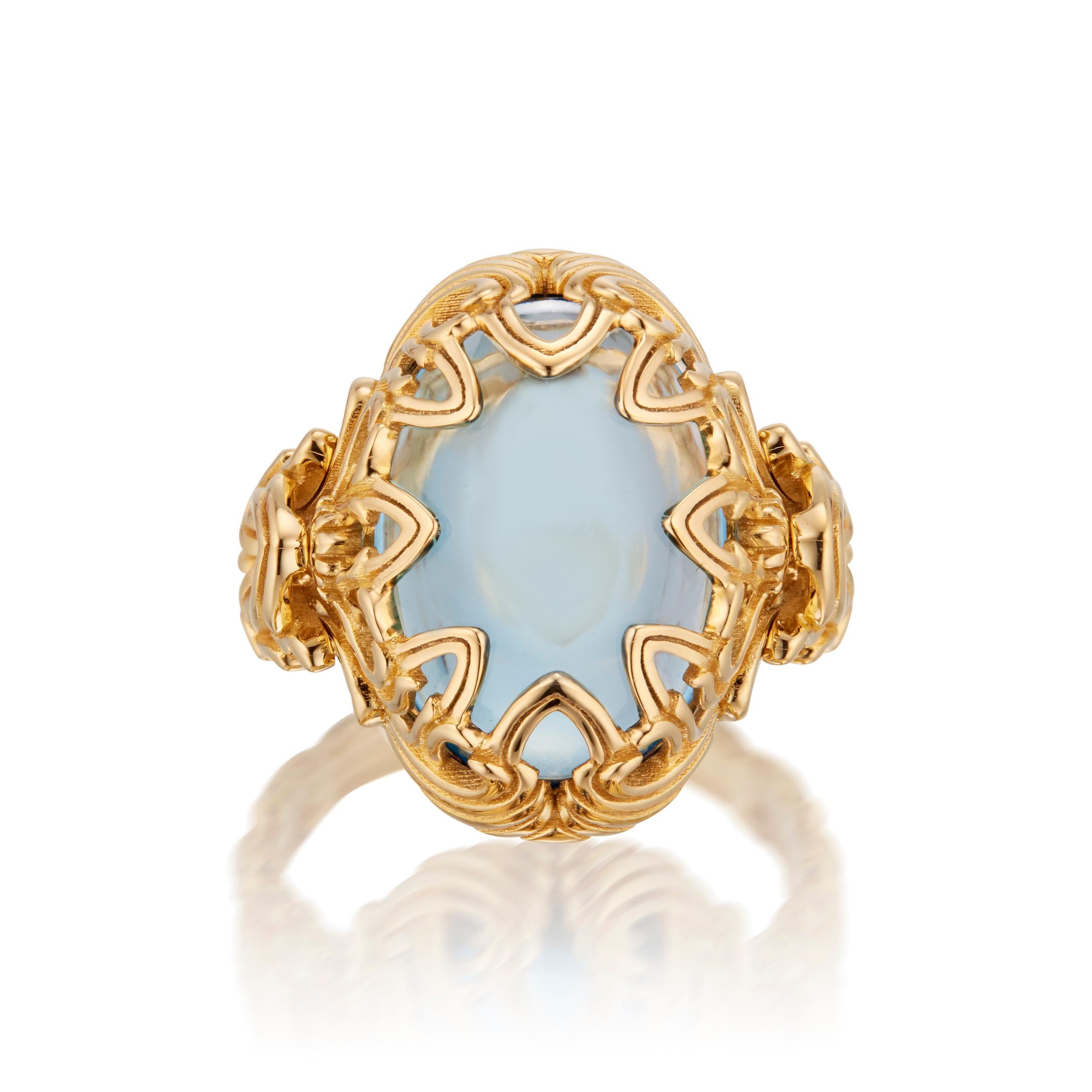 Micah Antoni Anillo Arco Gótico Aguamarina Oro Amarillo 18K Renacimiento gótico en venta