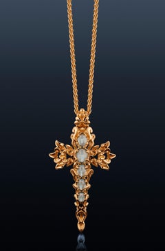 Micah Antoni Aquamarine 18K Yellow Gold Verdure Cross Pendant
