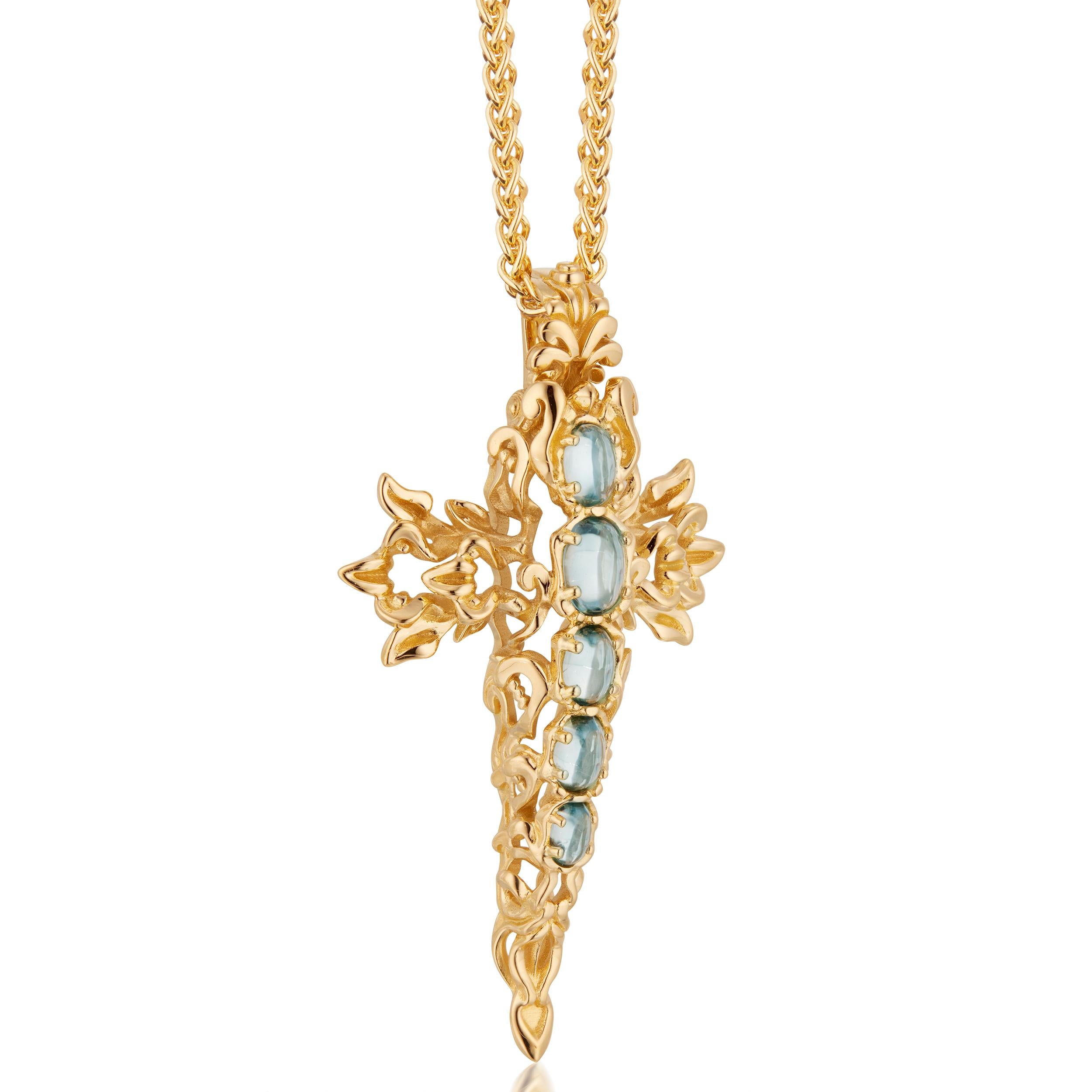 Pendentif croix de verdure en or jaune 18K de Micah Antoni aigue-marine Neuf - En vente à Nashville, TN