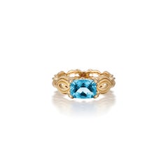 Micah Antoni Blue Zircon 18K Yellow Gold Tracery Baguette Ring