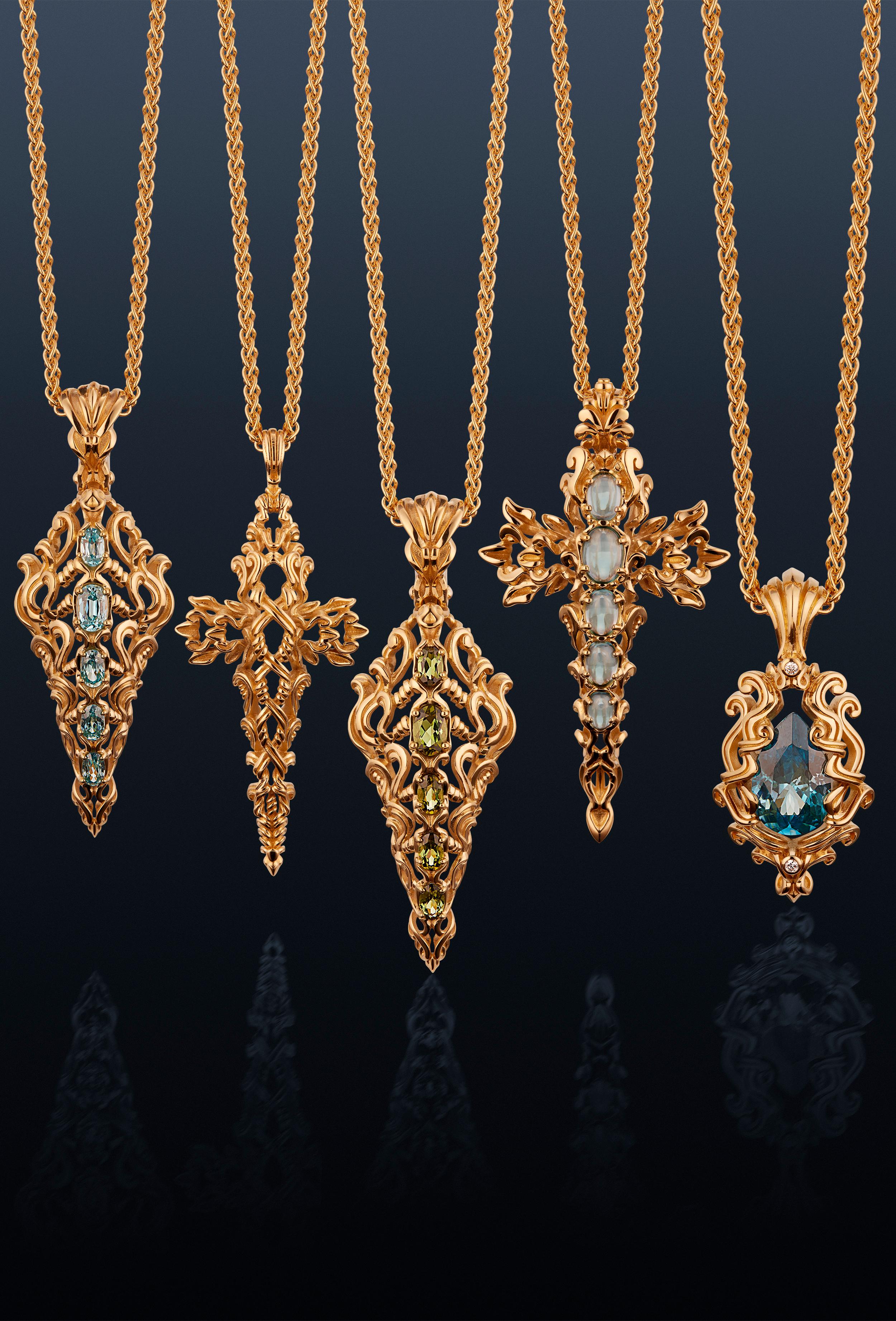 Micah Antoni Blauer Zirkon 18K Gelbgold Verdure-Anhänger (Brillantschliff) im Angebot