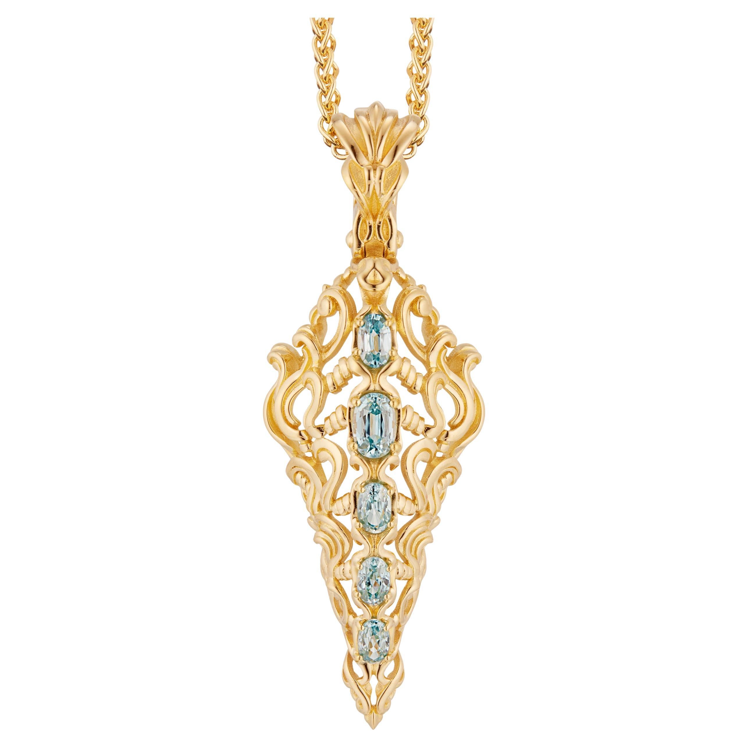 Micah Antoni Blauer Zirkon 18K Gelbgold Verdure-Anhänger im Angebot