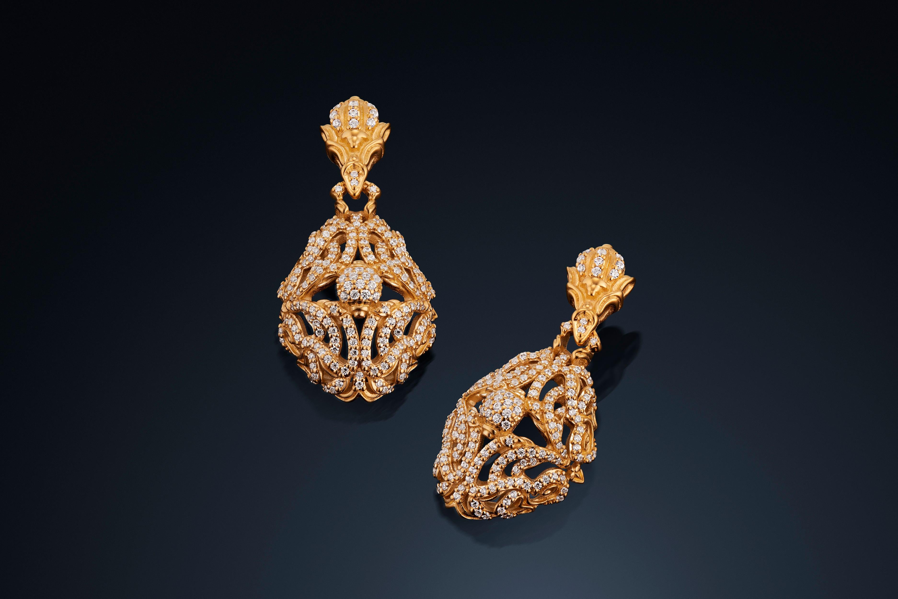 Byzantine Micah Antoni Diamond 18K Yellow Gold Drop Earrings For Sale