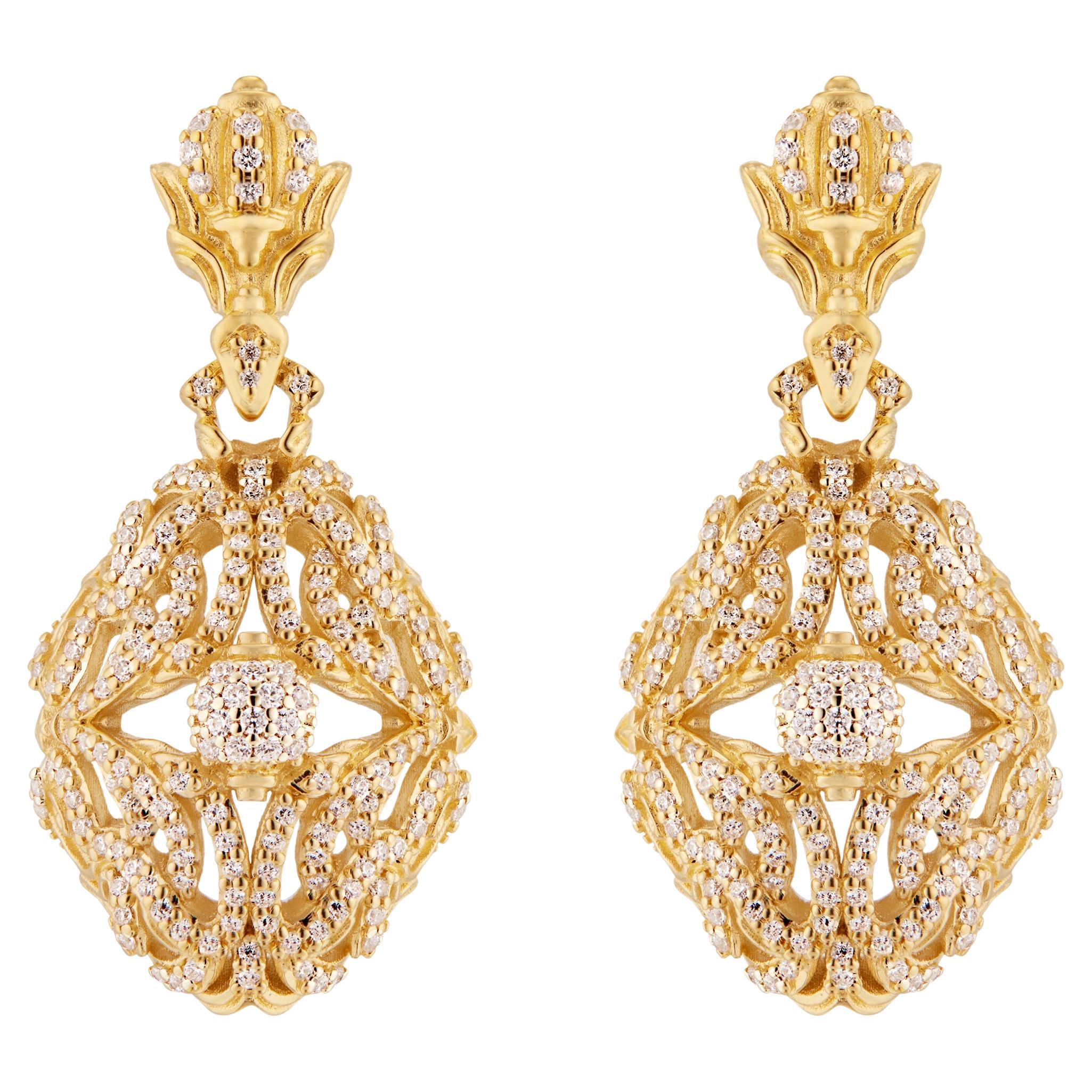 Micah Antoni Diamond 18K Yellow Gold Drop Earrings For Sale