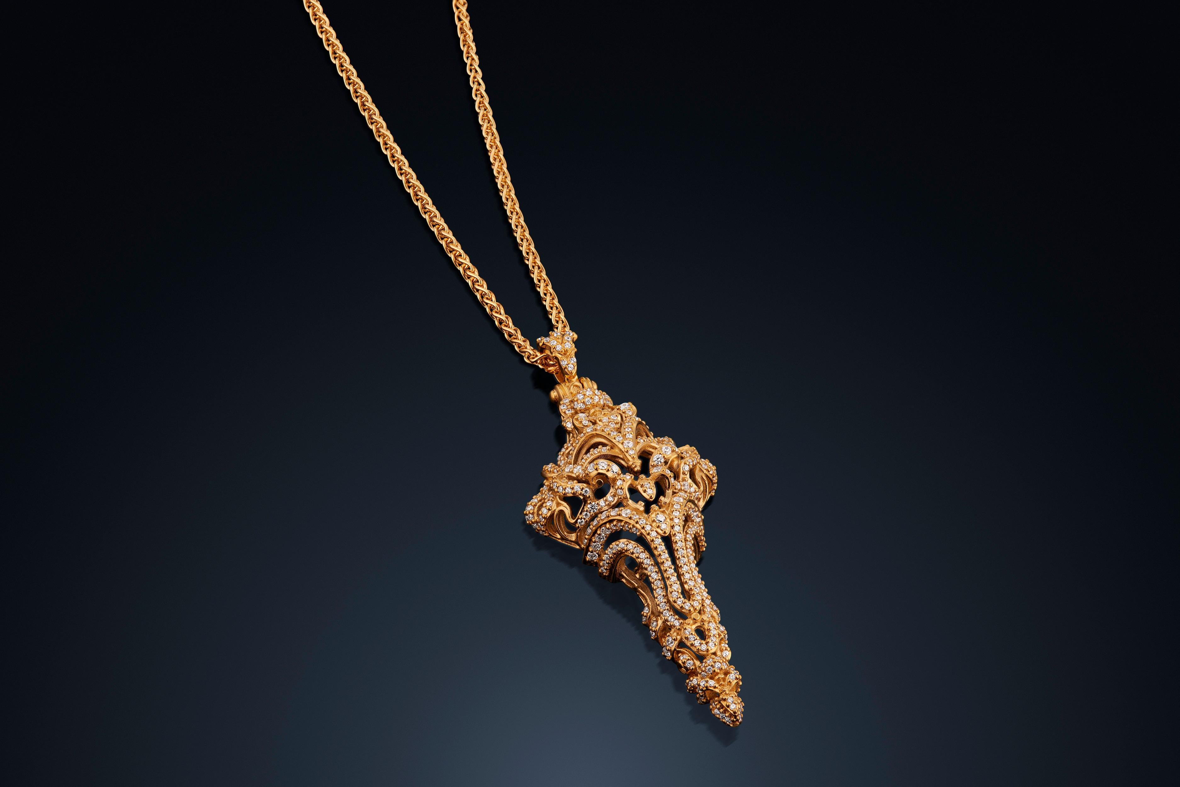 Women's or Men's Micah Antoni Diamond 18K Yellow Gold Large Cross Pendant For Sale
