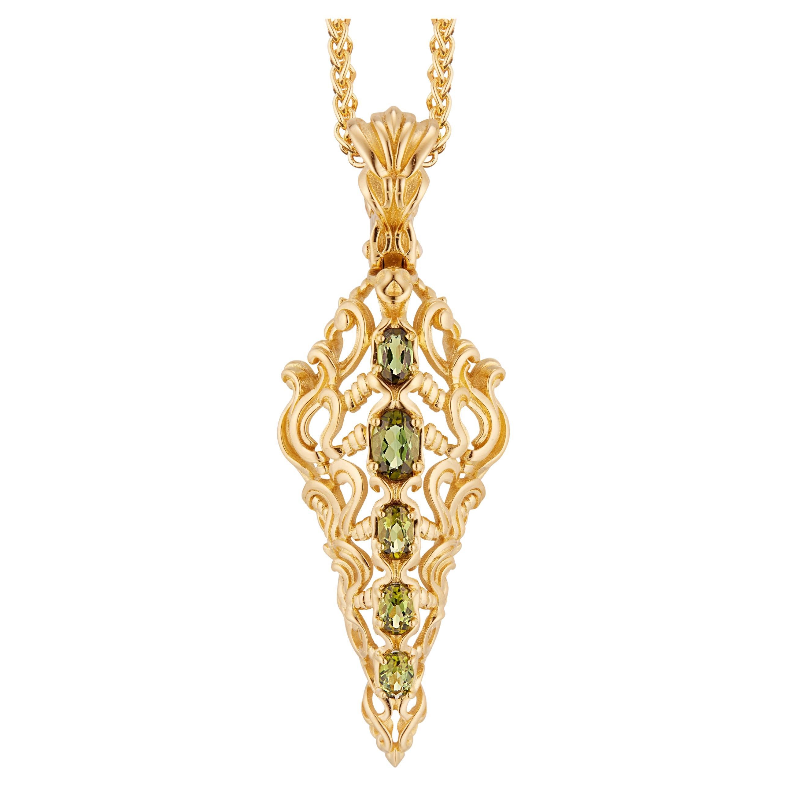 Micah Antoni Grüner Turmalin 18K Gelbgold Verdure-Anhänger