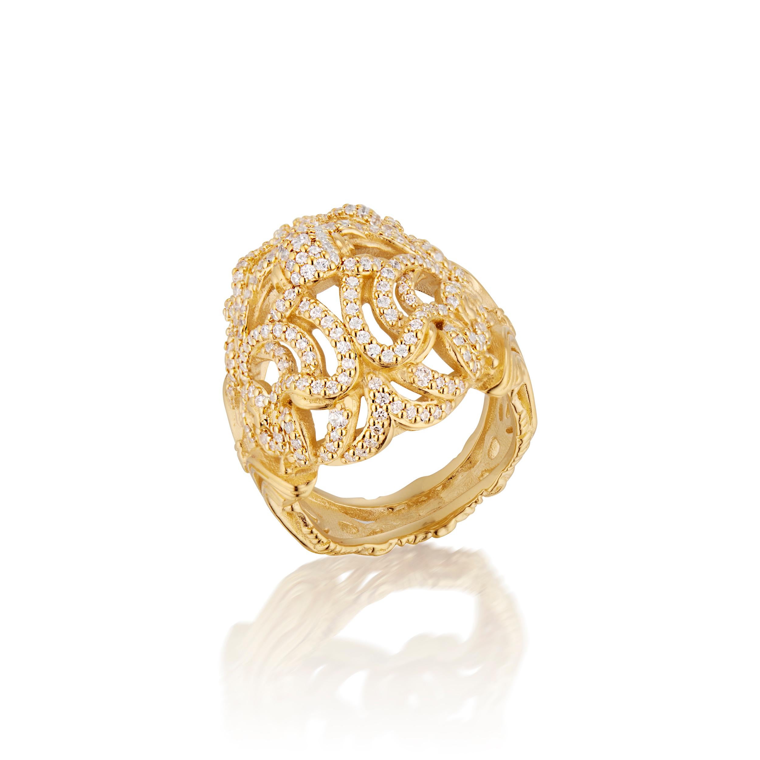 Femenino o masculino Micah Antoni Anillo de cóctel de oro amarillo de 18 quilates con pavé de diamantes en venta