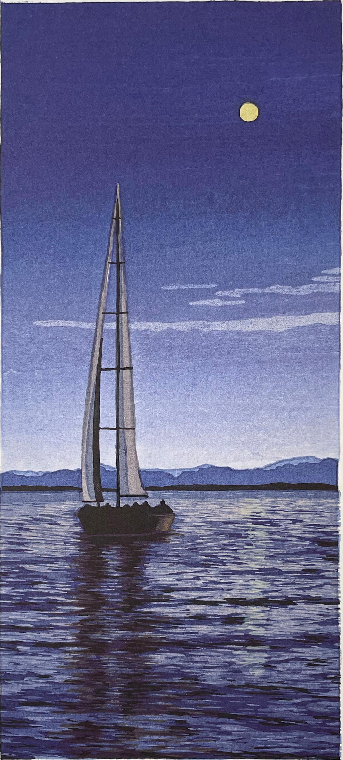 Micah Schwaberow Landscape Print - Sailing by Moonlight