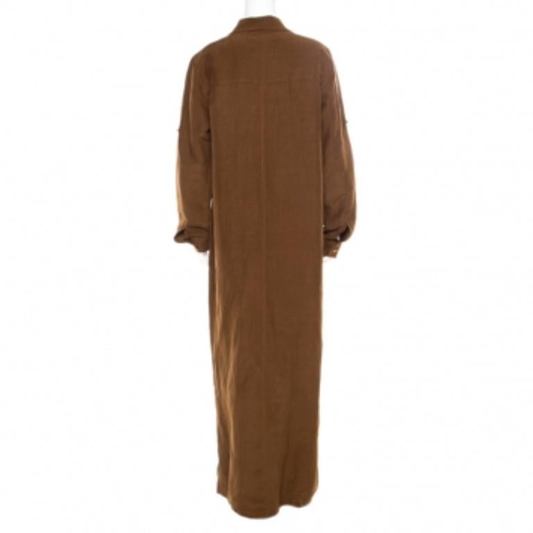 Micahel Kors Pecan Brown Lin Silk Lace Up Safari Dress L Bon état - En vente à Dubai, Al Qouz 2