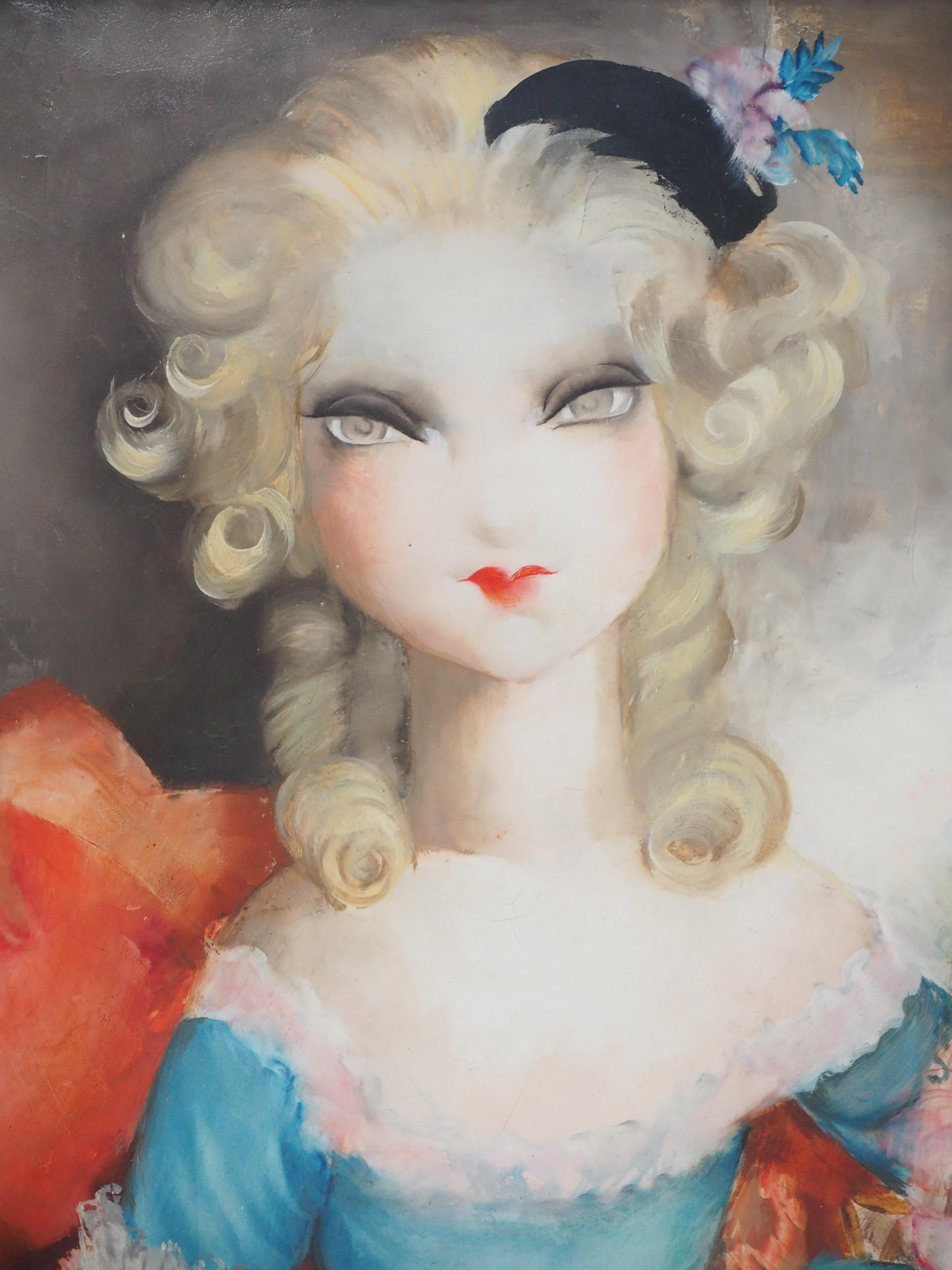 Micao KONO
La bambola, 1930 circa

Olio originale su tela 
Firmato in alto a destra e autenticato con il sigillo rosso dell'artista.
Su tela 61 x 50 cm (circa 24 x 20 pollici)
Presentato in una cornice in legno d'argento 80 x 69 cm (circa 32 x 28