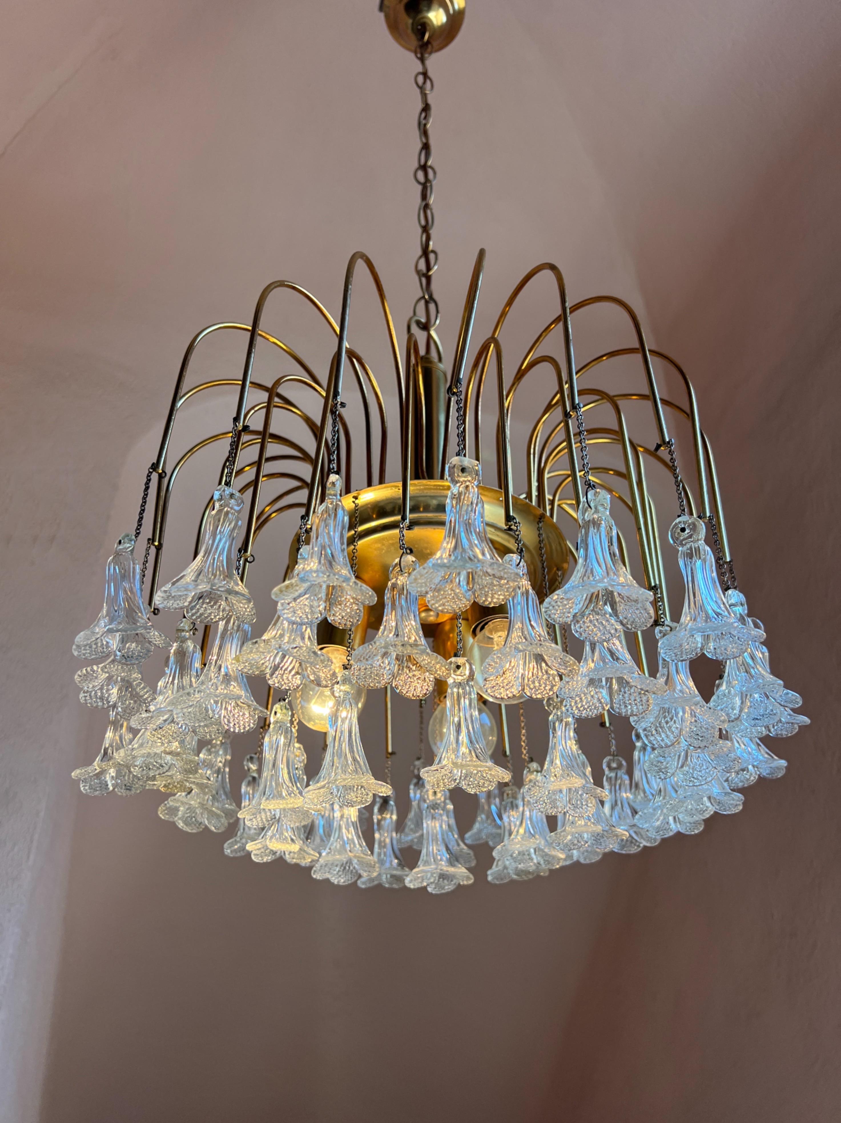 Hollywood Regency Micentery Modern floral Murano glass Chandelier by Venini For Sale