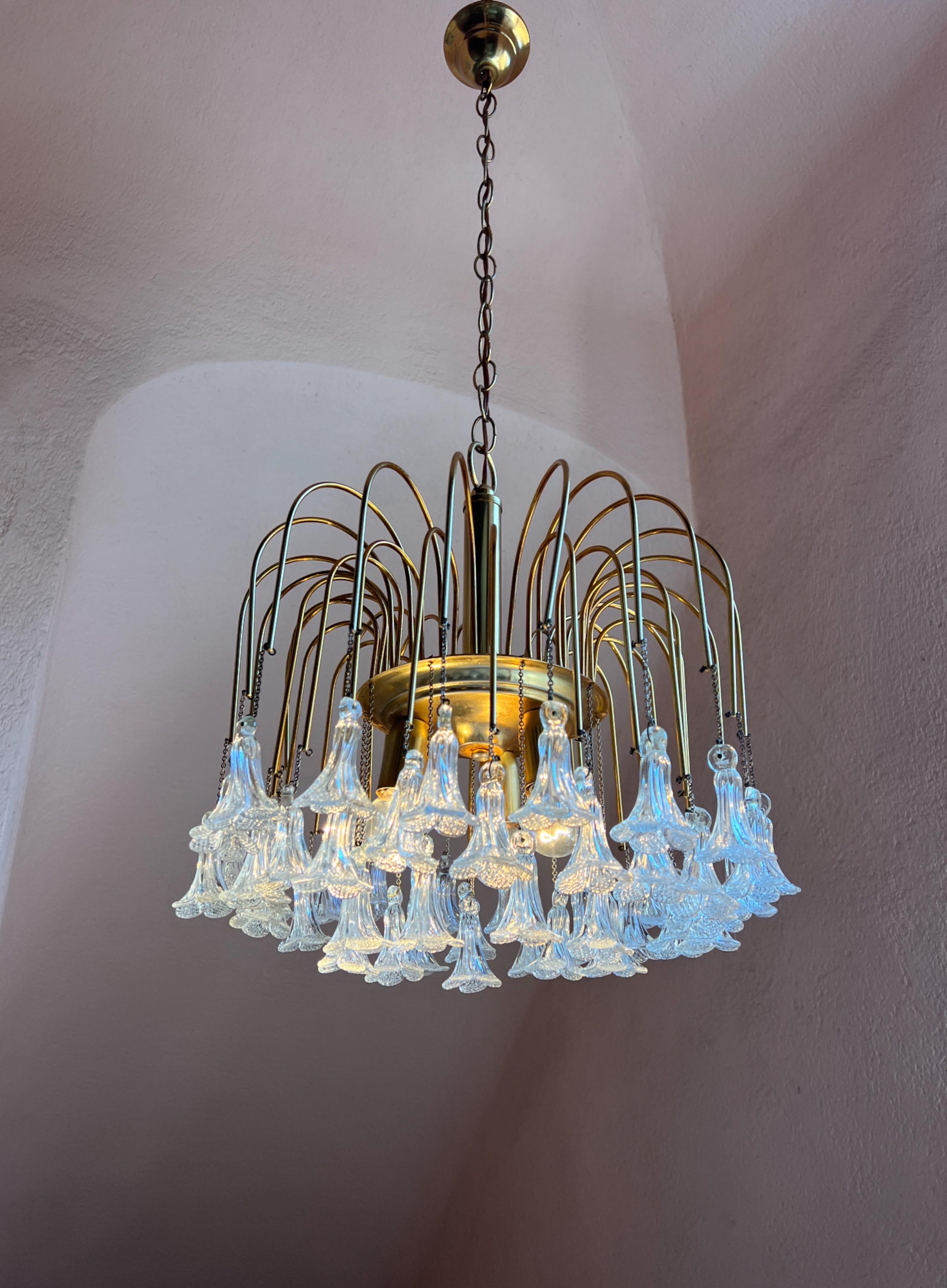 Italian Micentery Modern floral Murano glass Chandelier by Venini For Sale