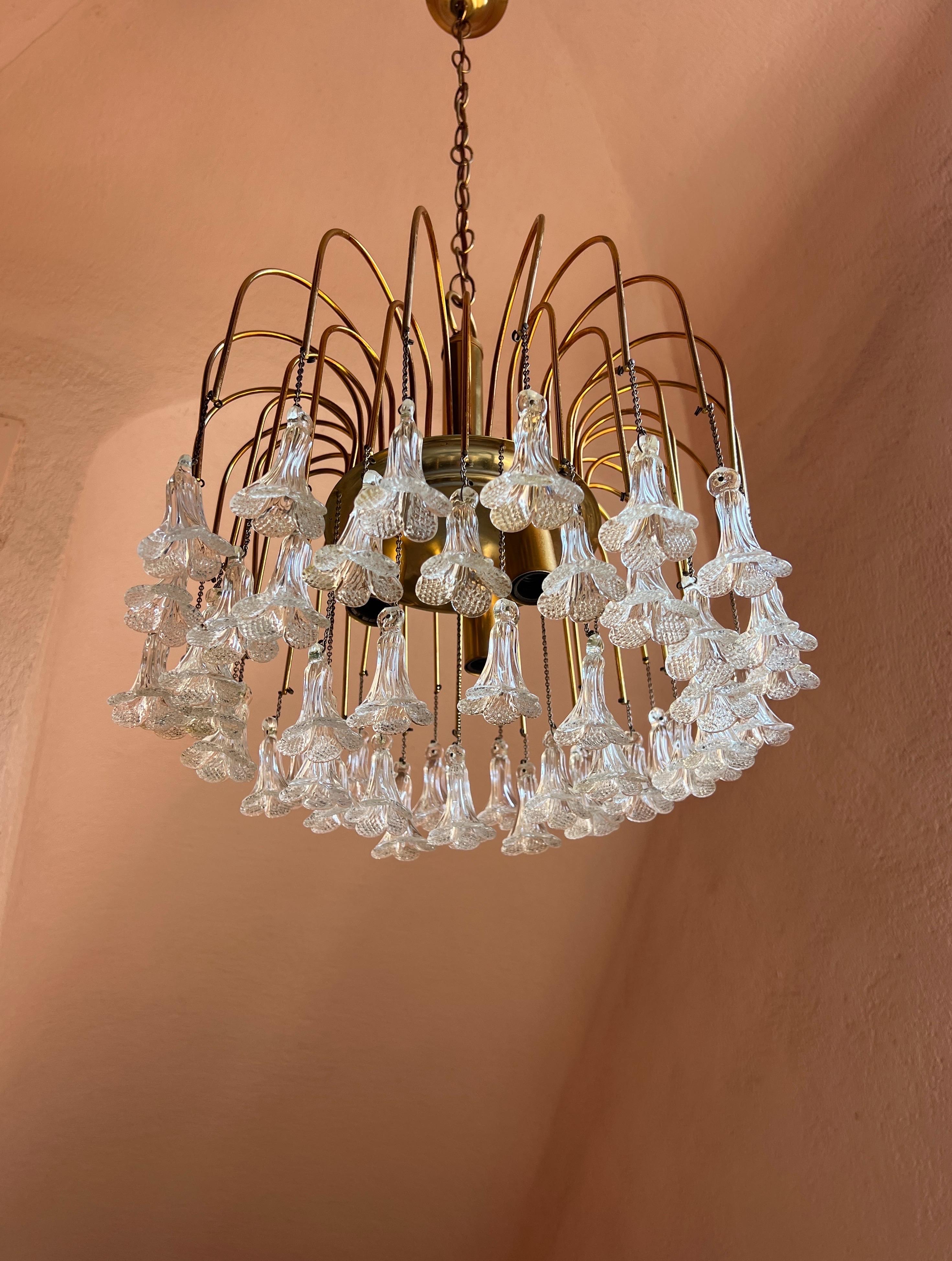 20th Century Micentery Modern floral Murano glass Chandelier by Venini For Sale