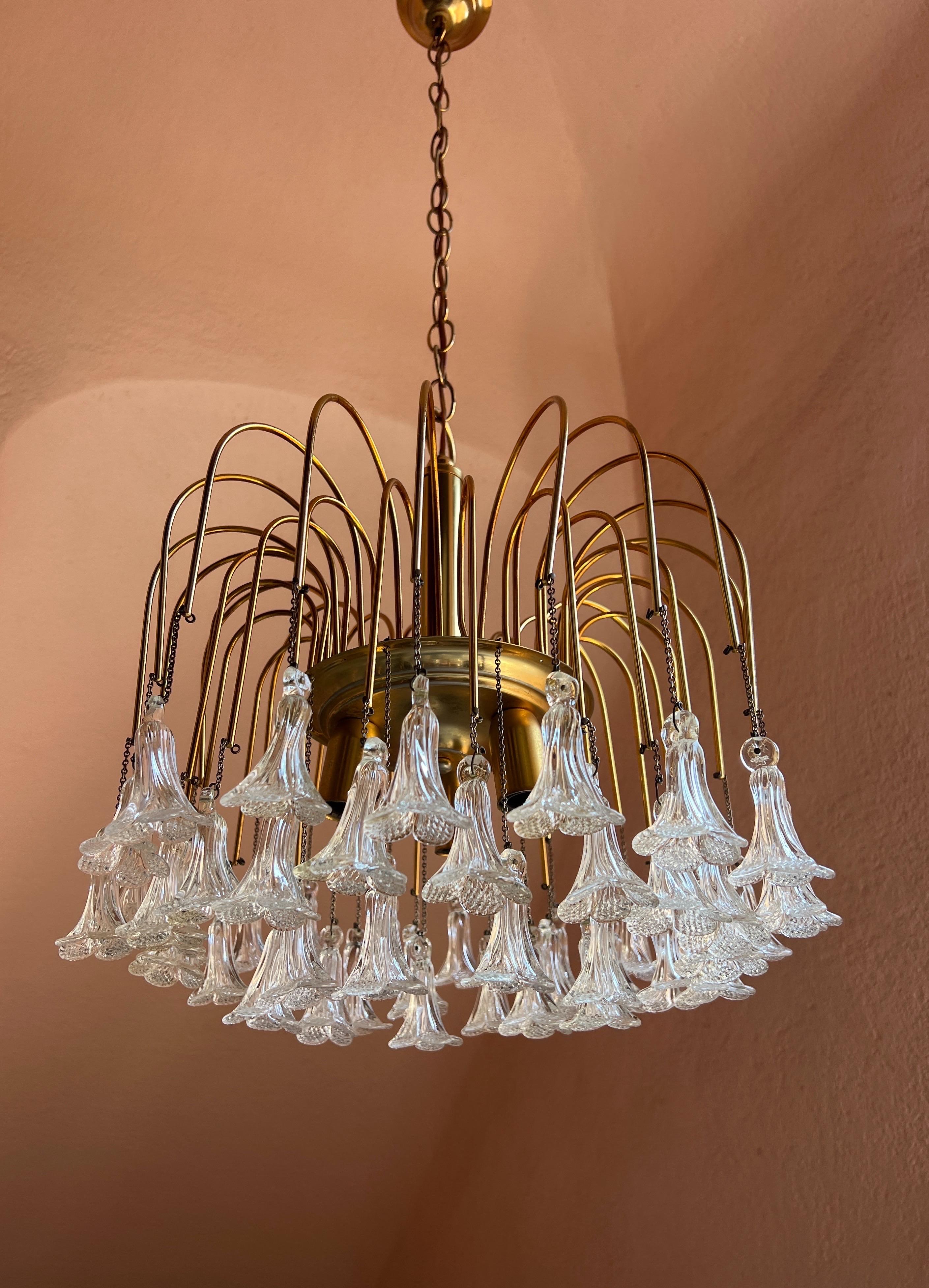 Metal Micentery Modern floral Murano glass Chandelier by Venini For Sale