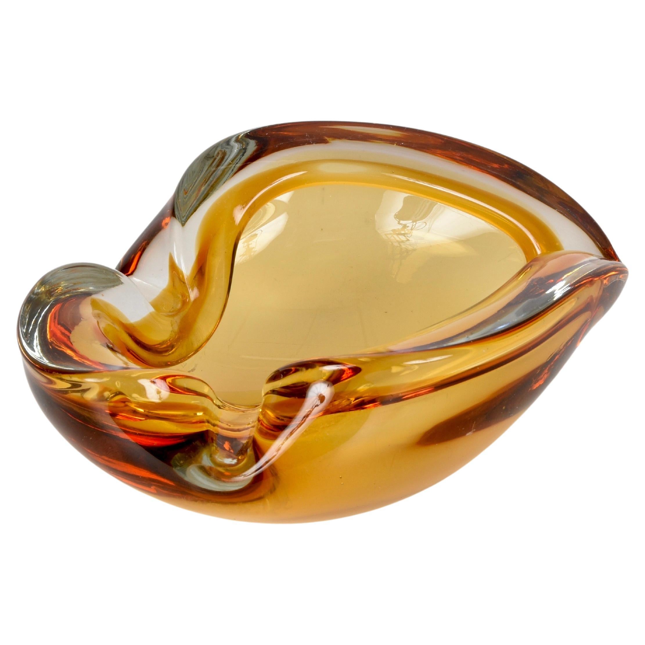 Micentury Amber "Sommerso" Murano Art Italian Glass Bowl or Ashtray, 1960s