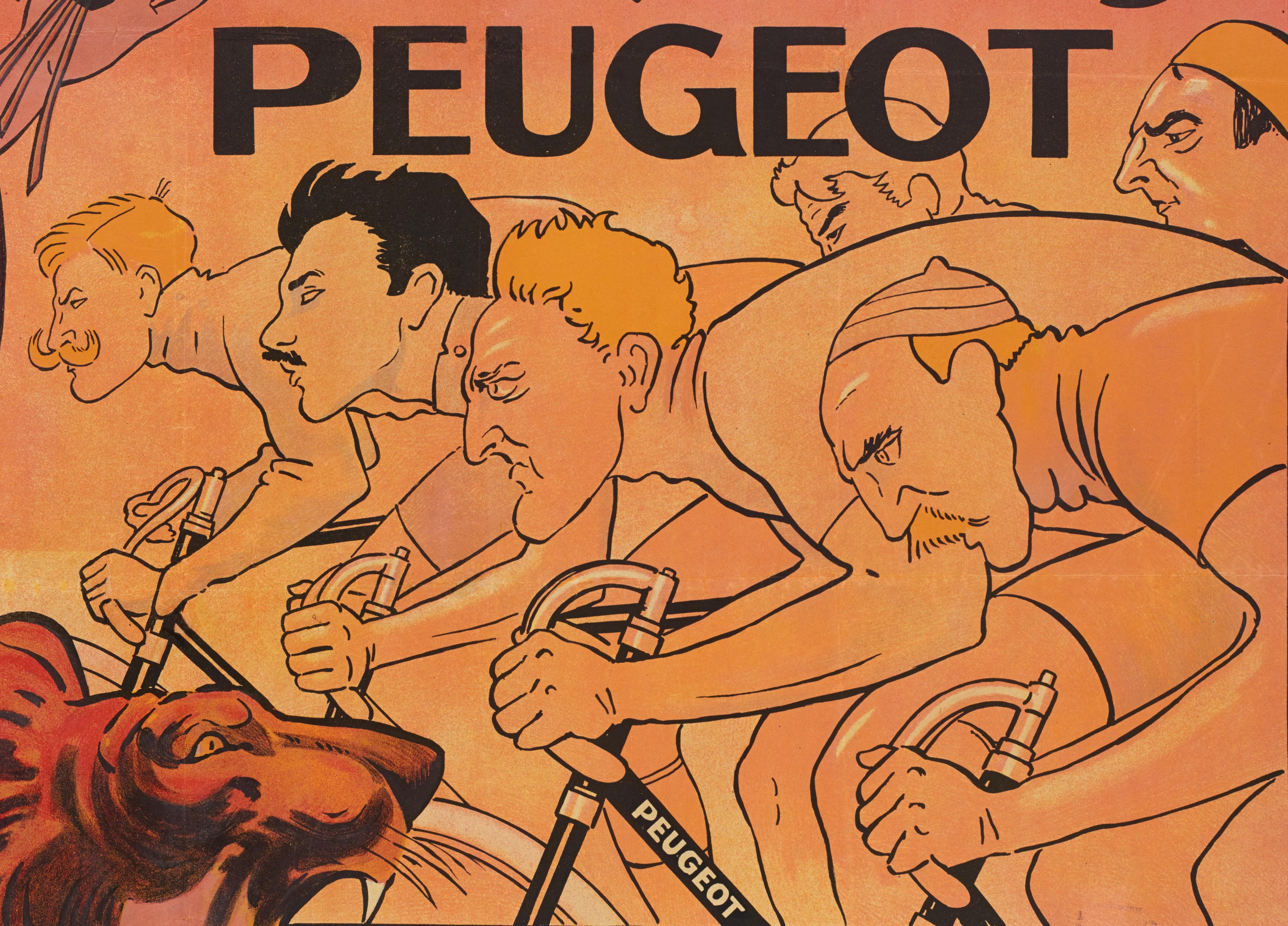 Mich, Original-Vintage-Poster, Circuit Francais Peugeot, Fahrradrennen, Löwe, 1911 (Art nouveau) im Angebot