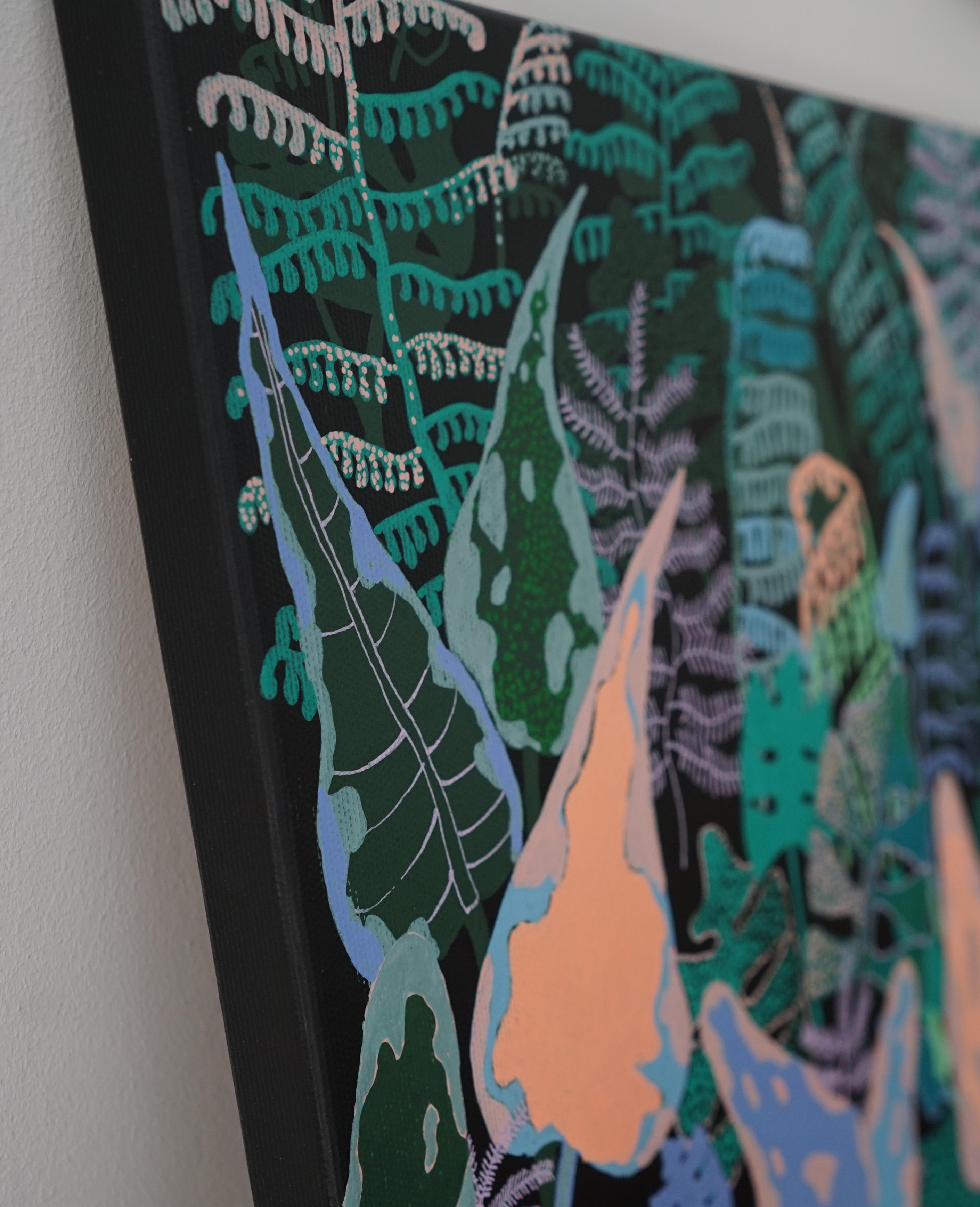 Jungla - Polnische junge Kunst, zeitgenössische figurative Malerei, Natur, Pflanzen (Blau), Figurative Painting, von Michał Cygan