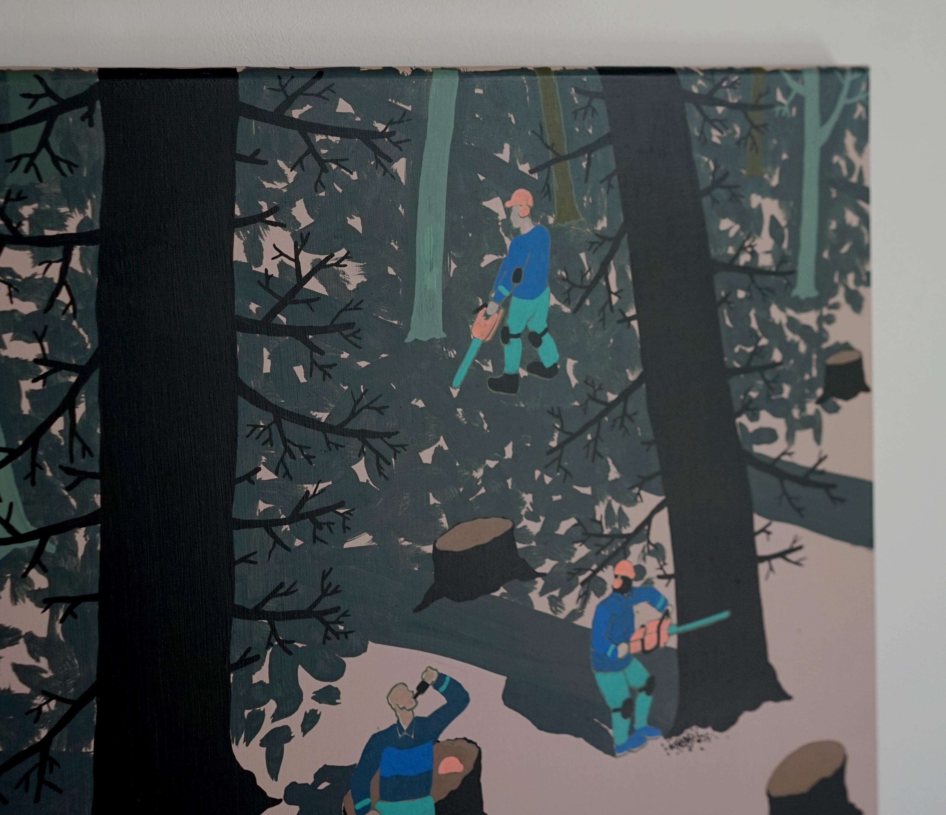 El Bosque - Arte Joven Polaco, Pintura Figurativa Contemporánea, Arte Callejero - Landscape Painting Negro de Michał Cygan