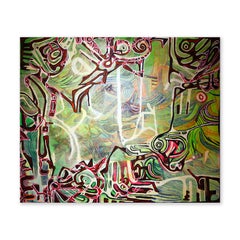Contemporary Neon Green and Red Abstract Painting