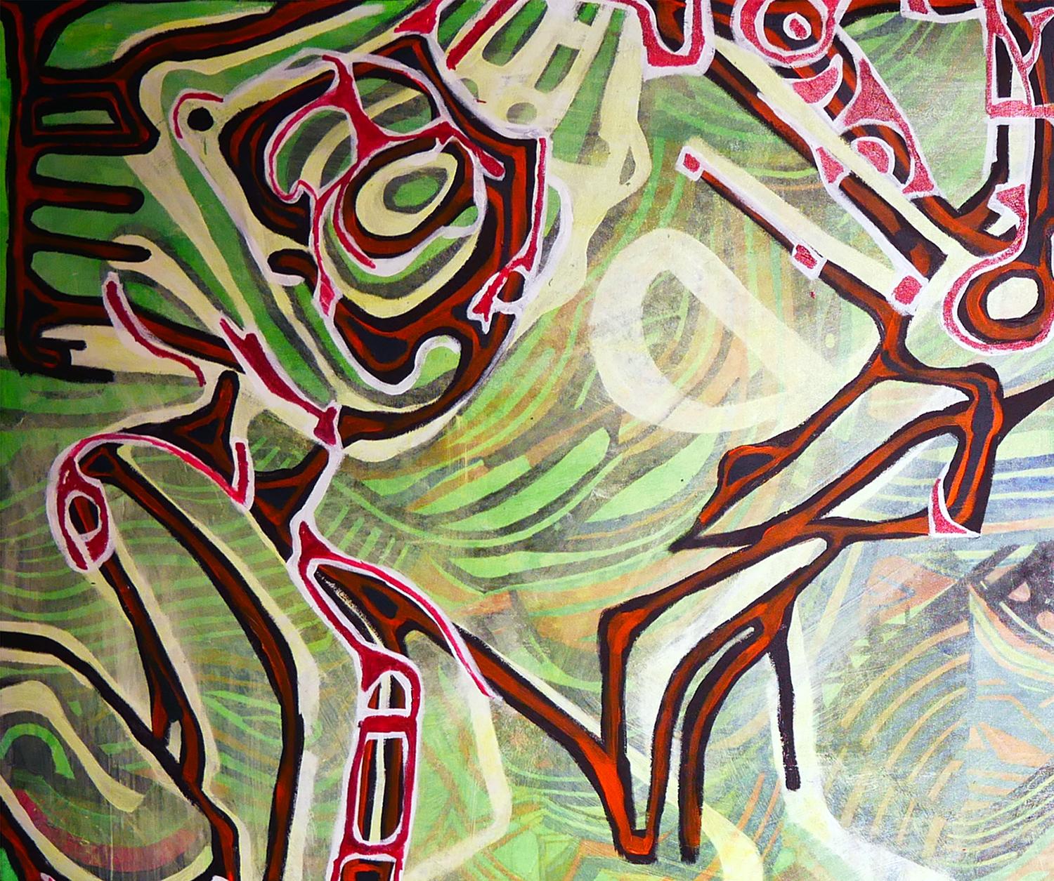 Pittura astratta contemporanea in verde neon e rosso - Painting Astratto di Michael Abramowitz