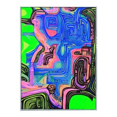 Großes großes zeitgenössisches abstraktes geometrisches Gemälde in Rosa, Blau, Orange und Grün, Neon