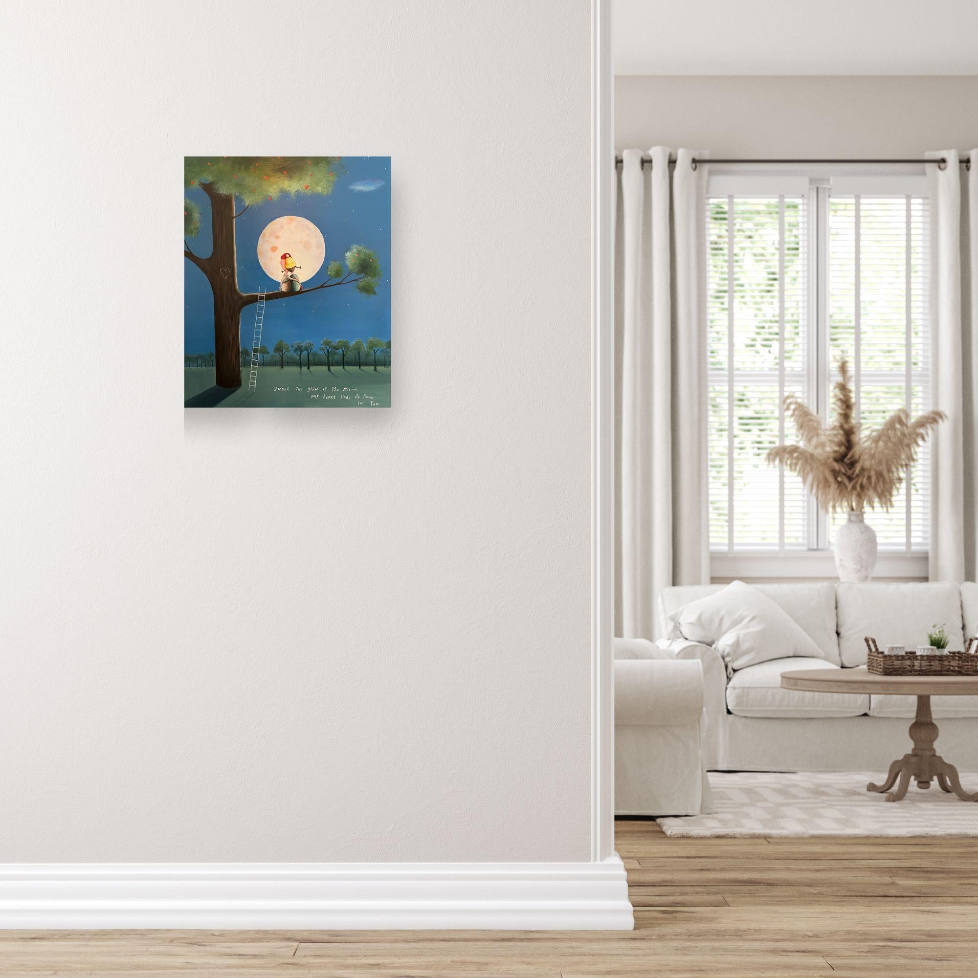 BY THE LIGHT OF THE MOON- Original people surrealistic painting-contemporary art - Surrealist Art by Michael Abrams