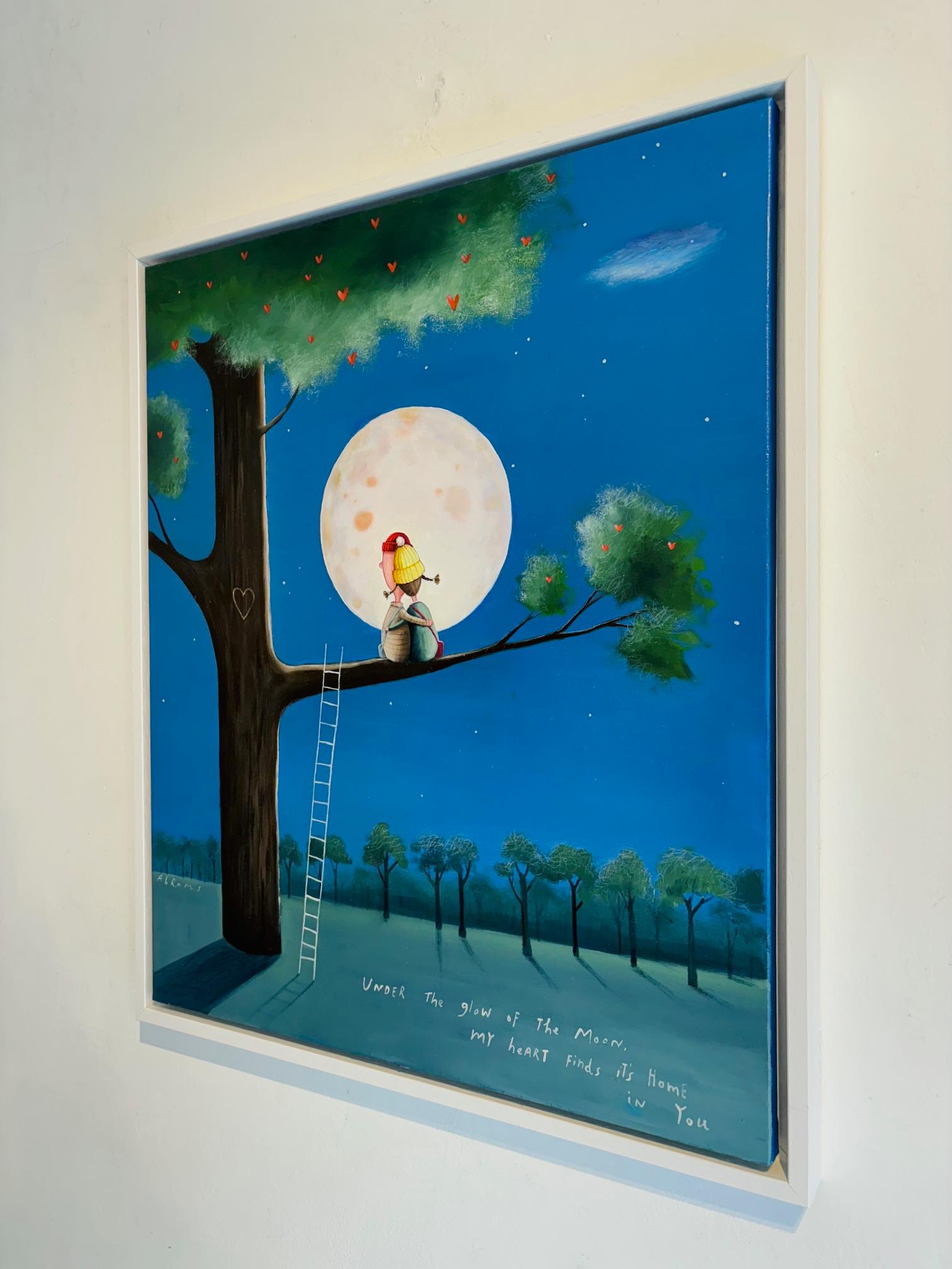 BY THE LIGHT OF THE MOON- Original people surrealistic painting-contemporary art For Sale 1